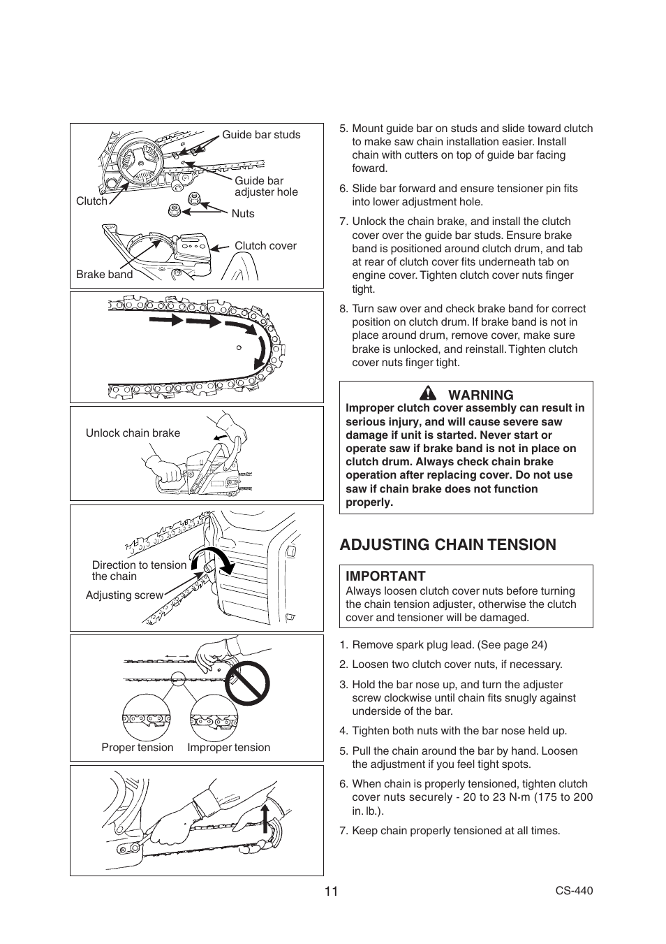 Adjusting chain tension | Echo CS-440 User Manual | Page 13 / 32