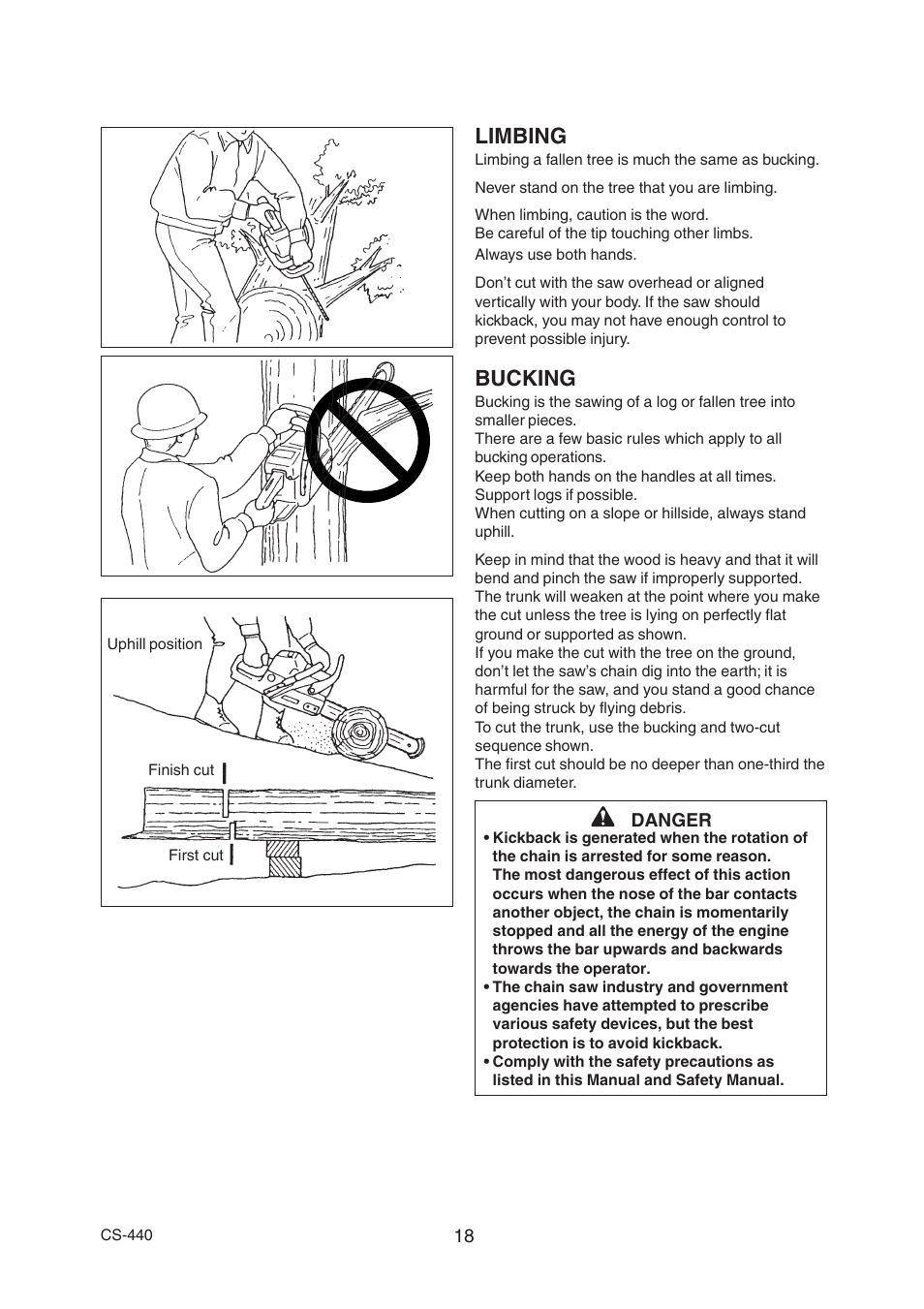Limbing, Bucking | Echo CS-440 User Manual | Page 20 / 32