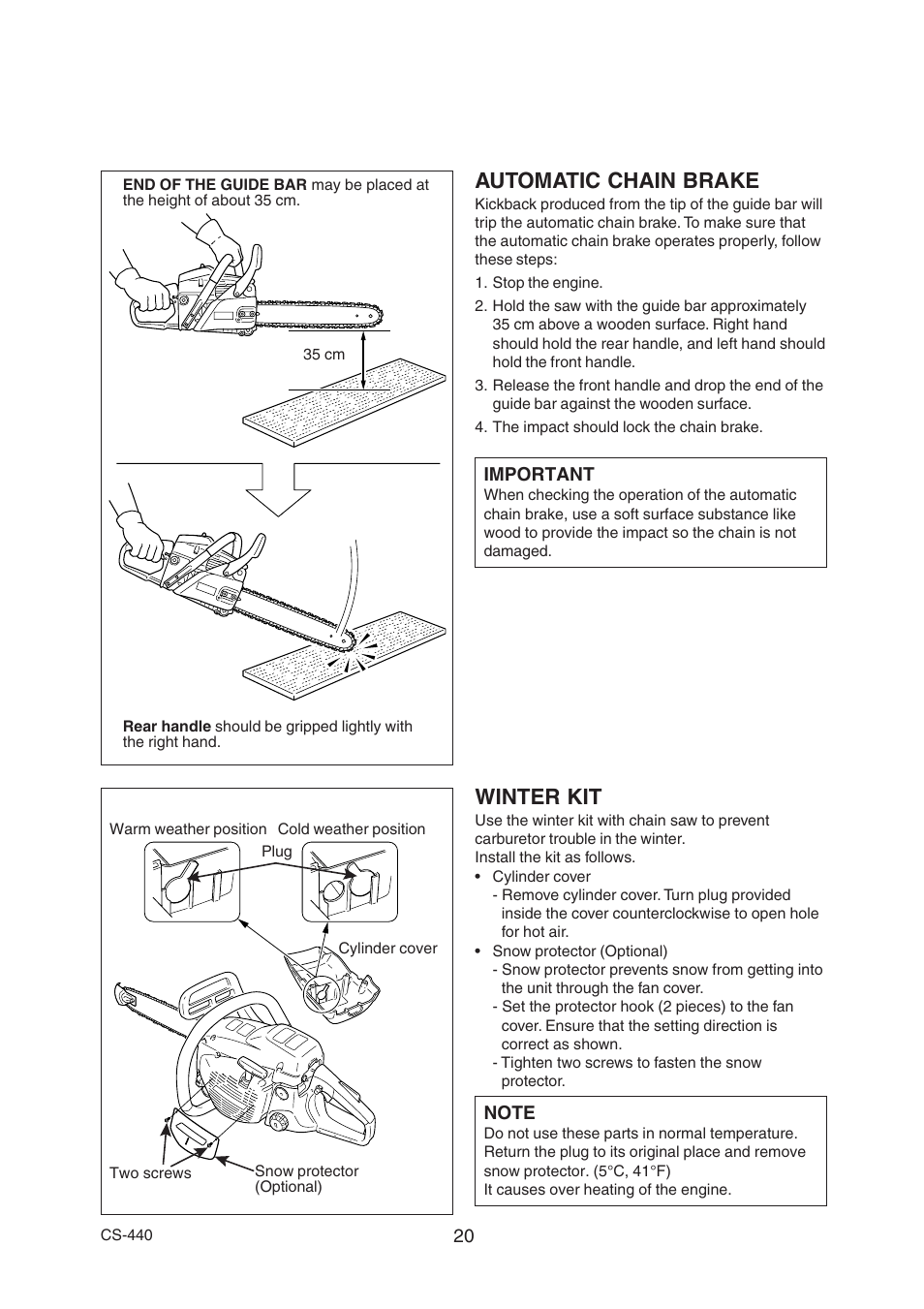 Automatic chain brake, Winter kit | Echo CS-440 User Manual | Page 22 / 32
