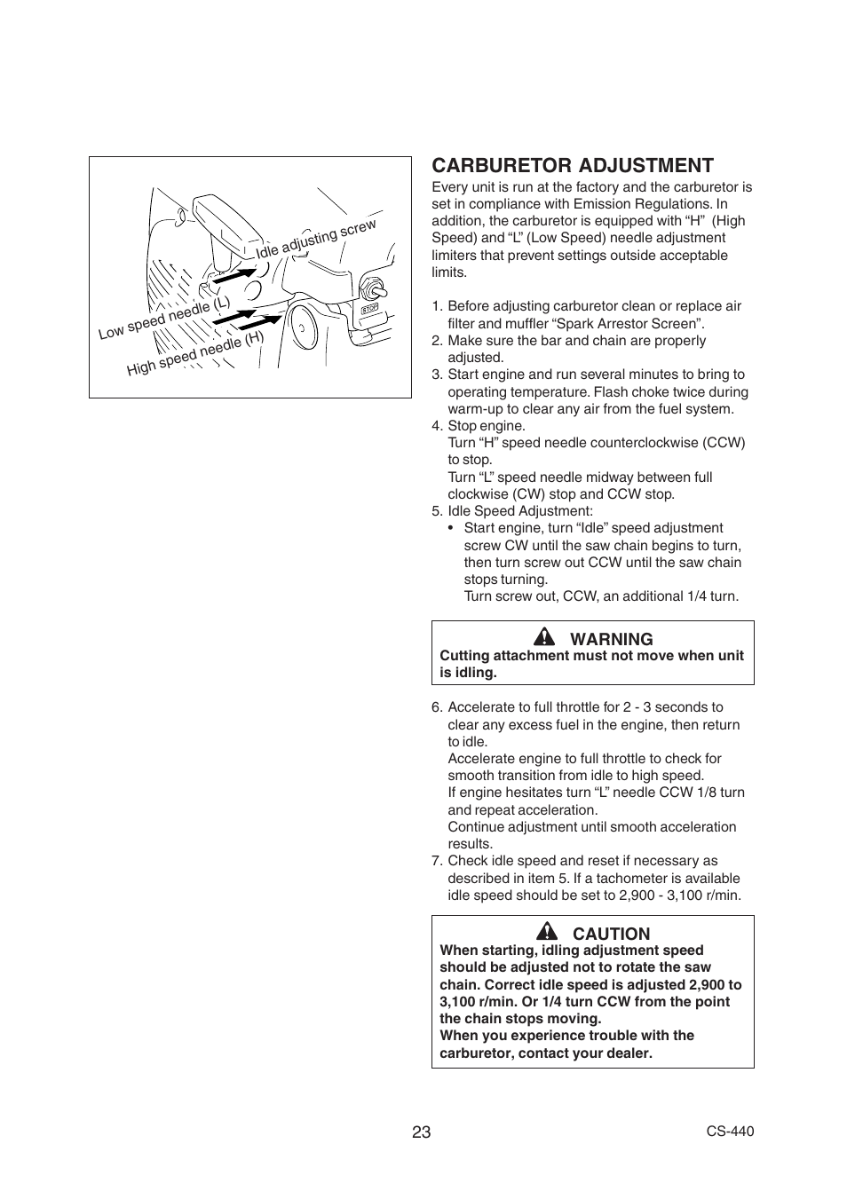 Carburetor adjustment | Echo CS-440 User Manual | Page 25 / 32