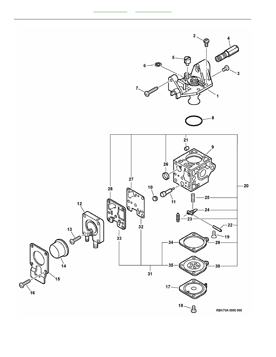 Carburetor -- rb-k70a | Echo TRIMMER SRM-230 User Manual | Page 16 / 46