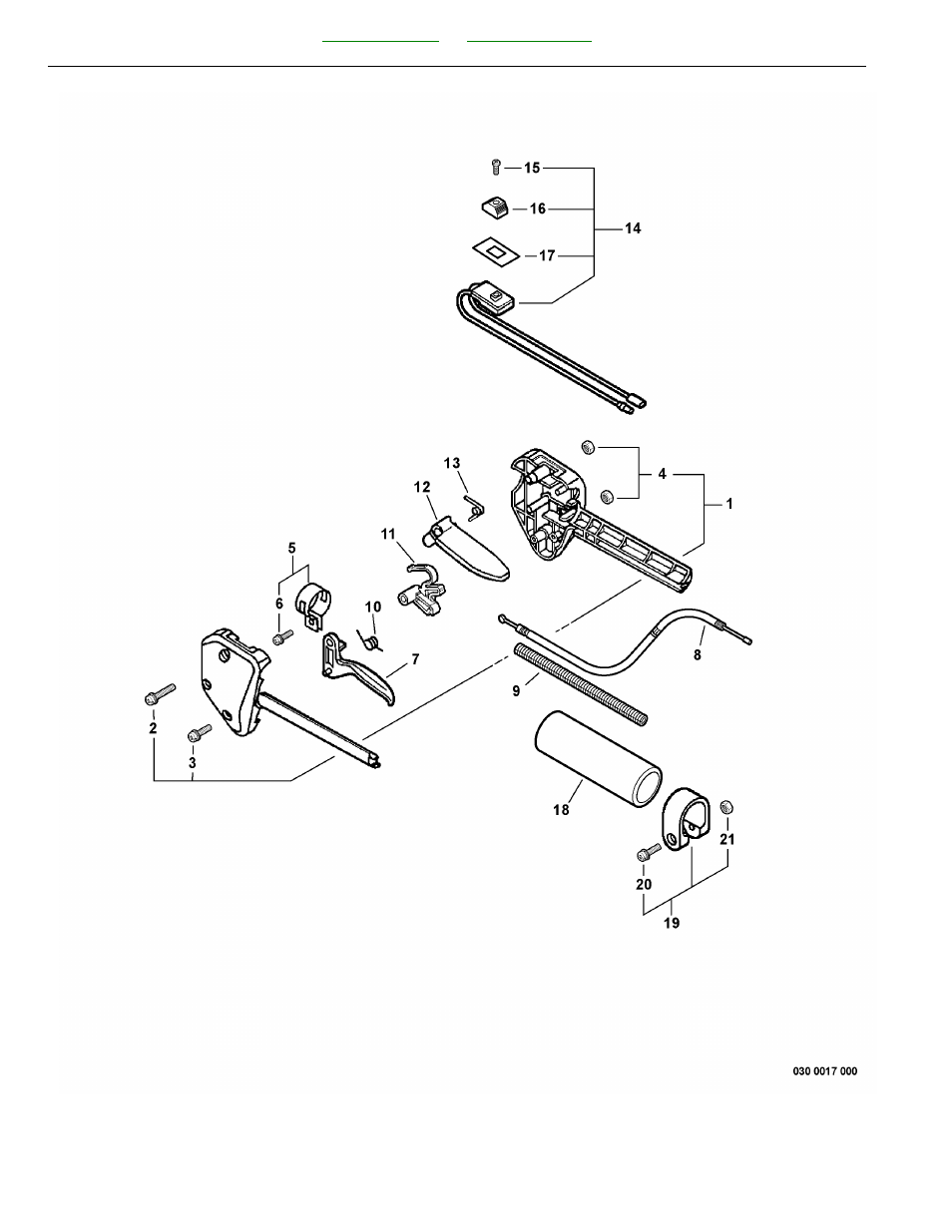 Control handle, throttle cable, ignition switch | Echo TRIMMER SRM-230 User Manual | Page 32 / 46