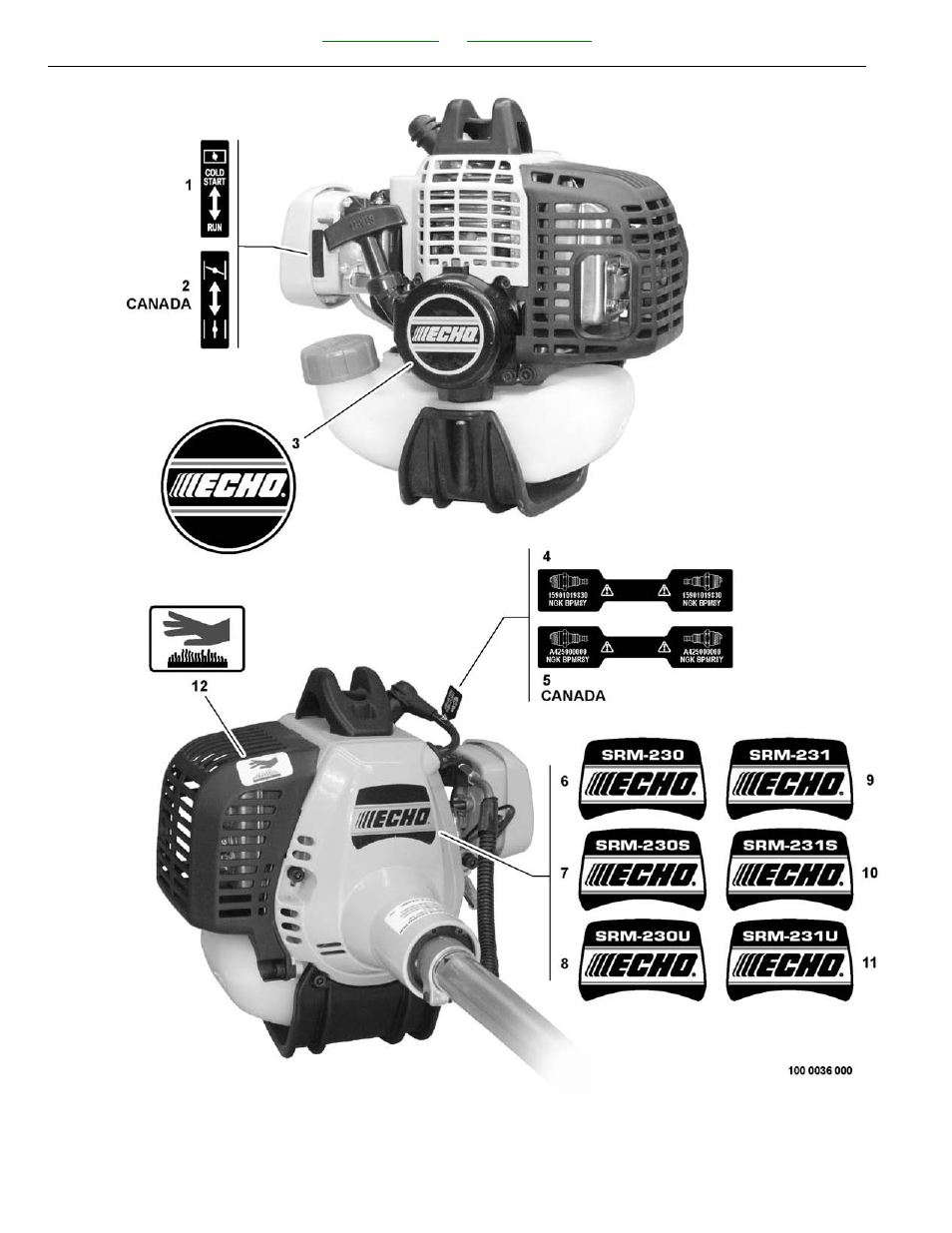 Labels | Echo TRIMMER SRM-230 User Manual | Page 34 / 46