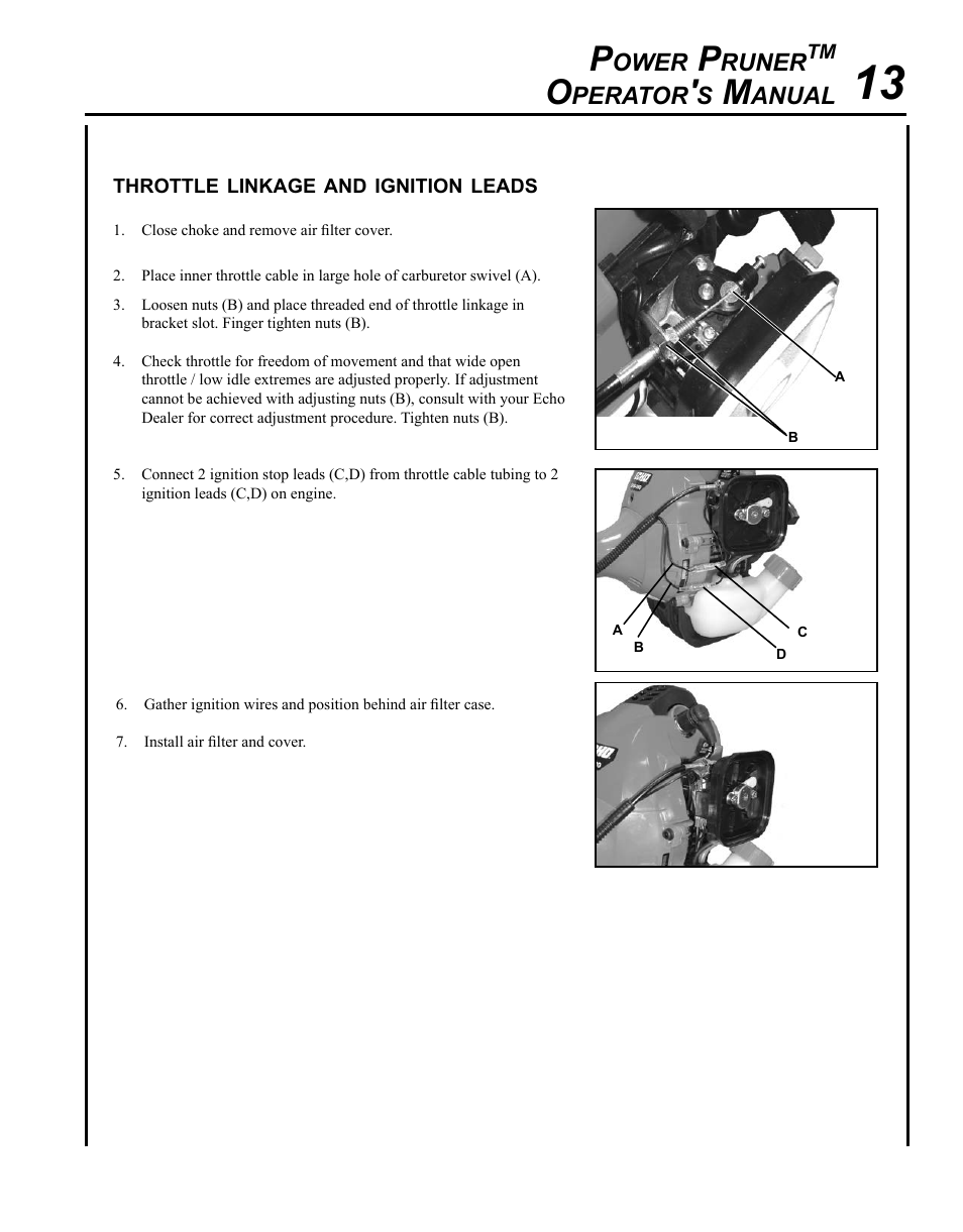 Throttle linkage and ignition leads | Echo PPT-280 User Manual | Page 13 / 40
