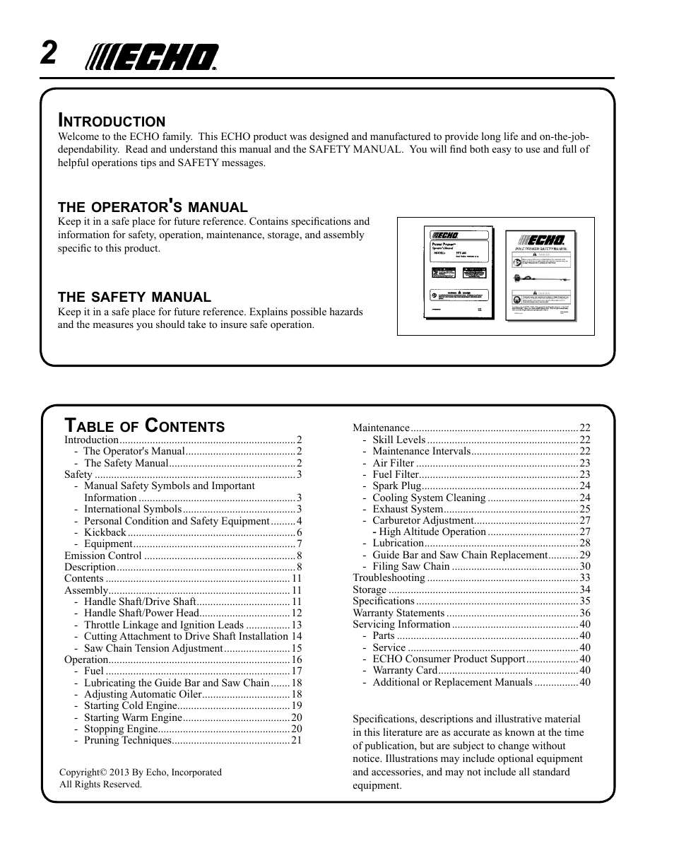 Echo PPT-280 User Manual | Page 2 / 40