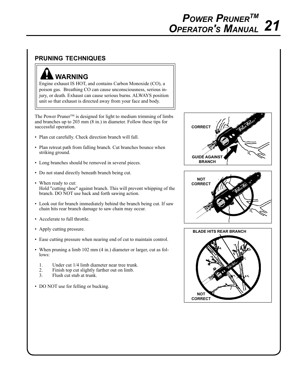 Pruning techniques, Ower, Runer | Perator, Anual | Echo PPT-280 User Manual | Page 21 / 40
