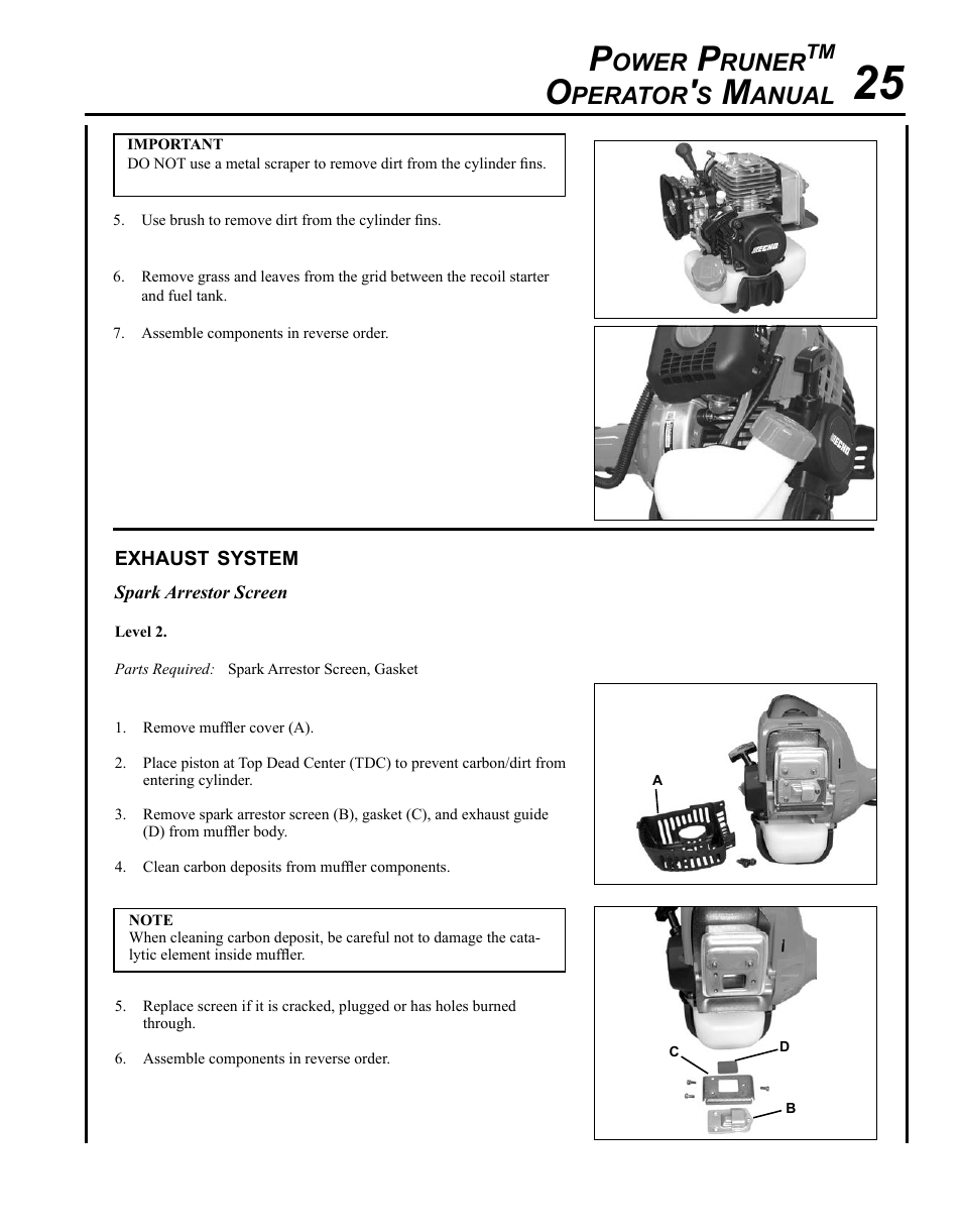 Exhaust system, Ower, Runer | Perator, Anual | Echo PPT-280 User Manual | Page 25 / 40
