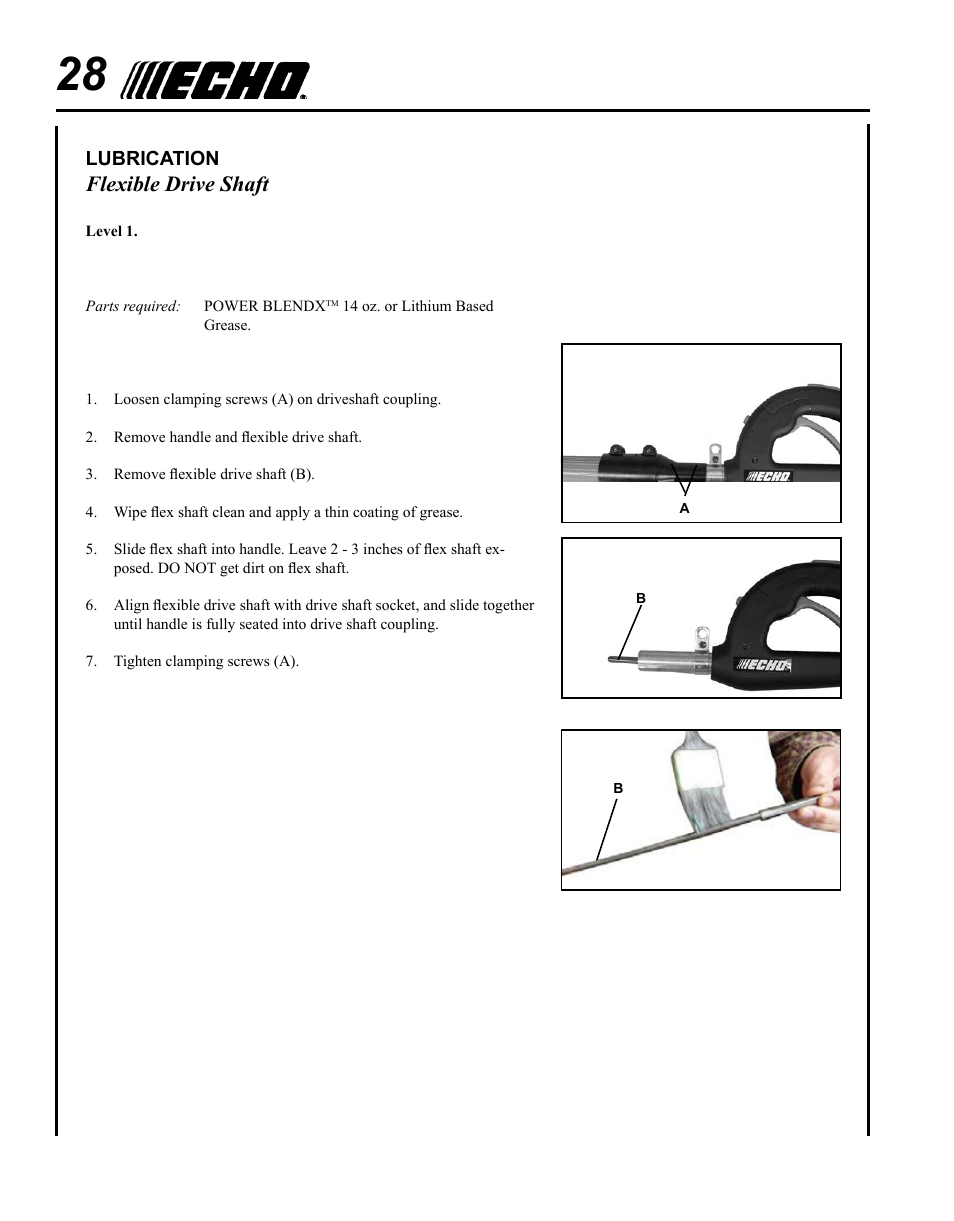 Flexible drive shaft | Echo PPT-280 User Manual | Page 28 / 40