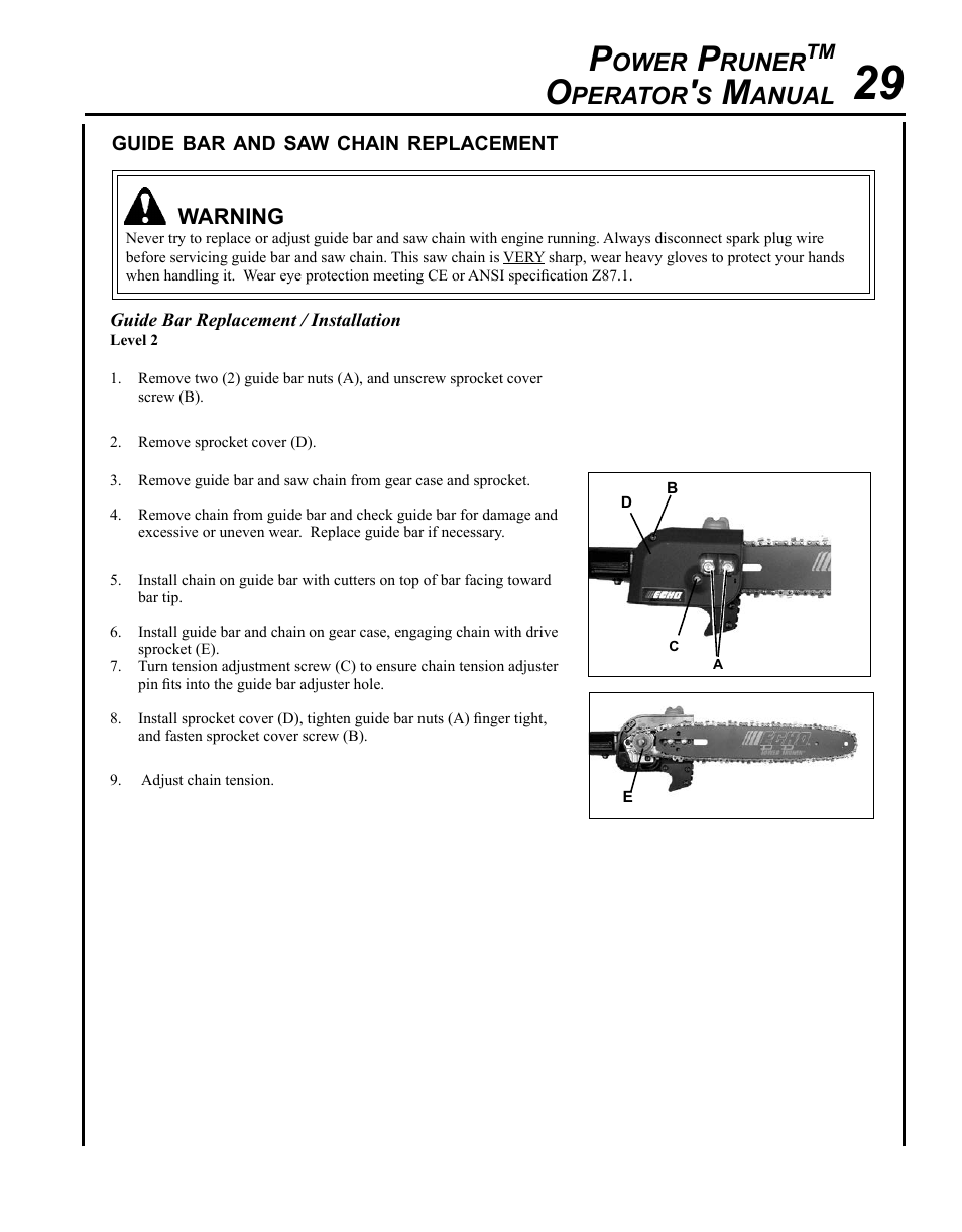 Ower, Runer, Perator | Anual | Echo PPT-280 User Manual | Page 29 / 40