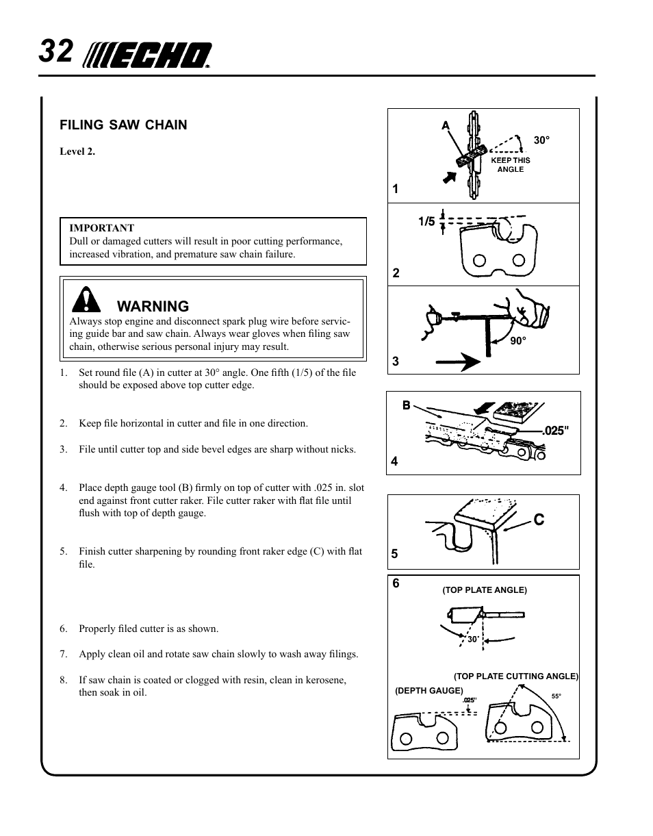 Warning | Echo PPT-280 User Manual | Page 32 / 40