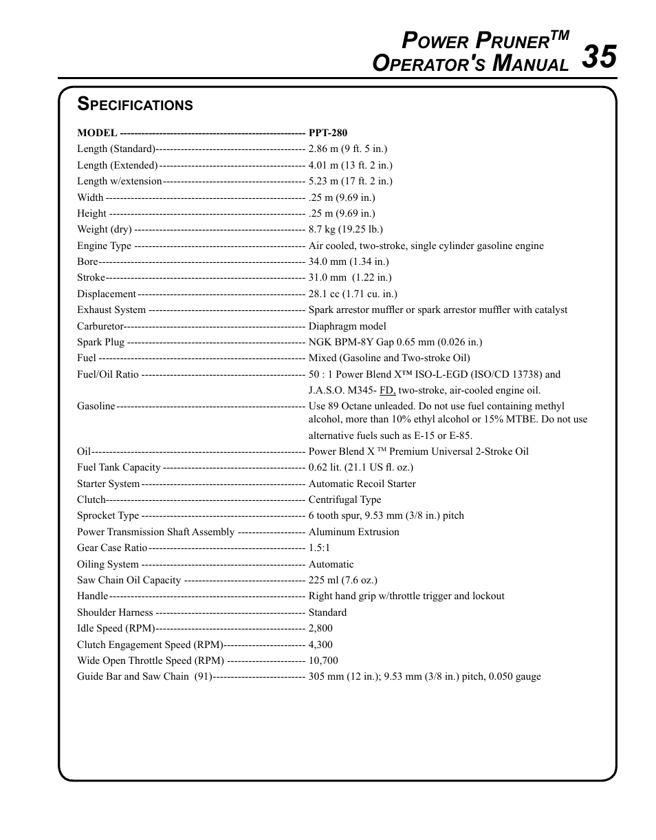 Storage | Echo PPT-280 User Manual | Page 35 / 40