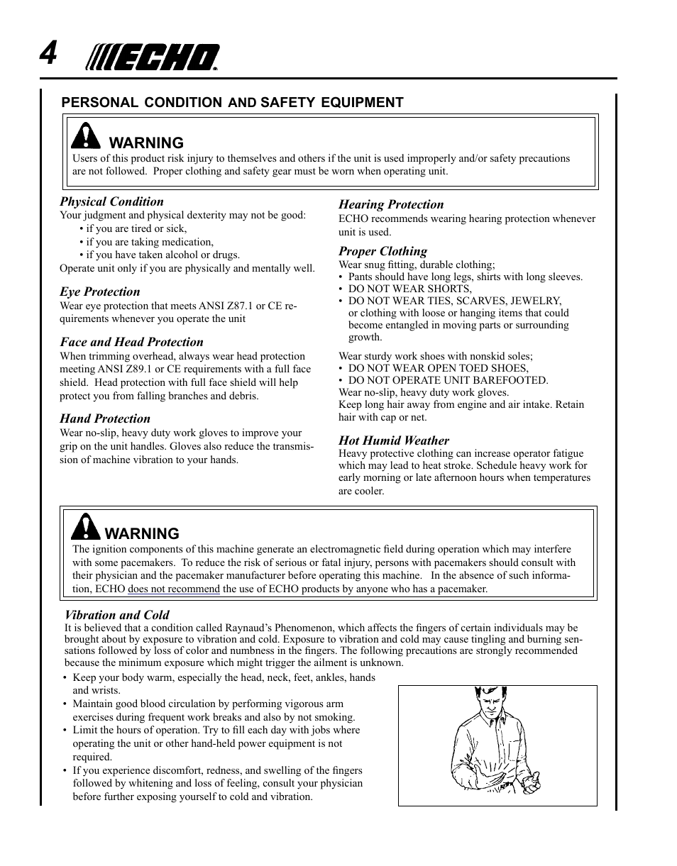 Warning | Echo PPT-280 User Manual | Page 4 / 40