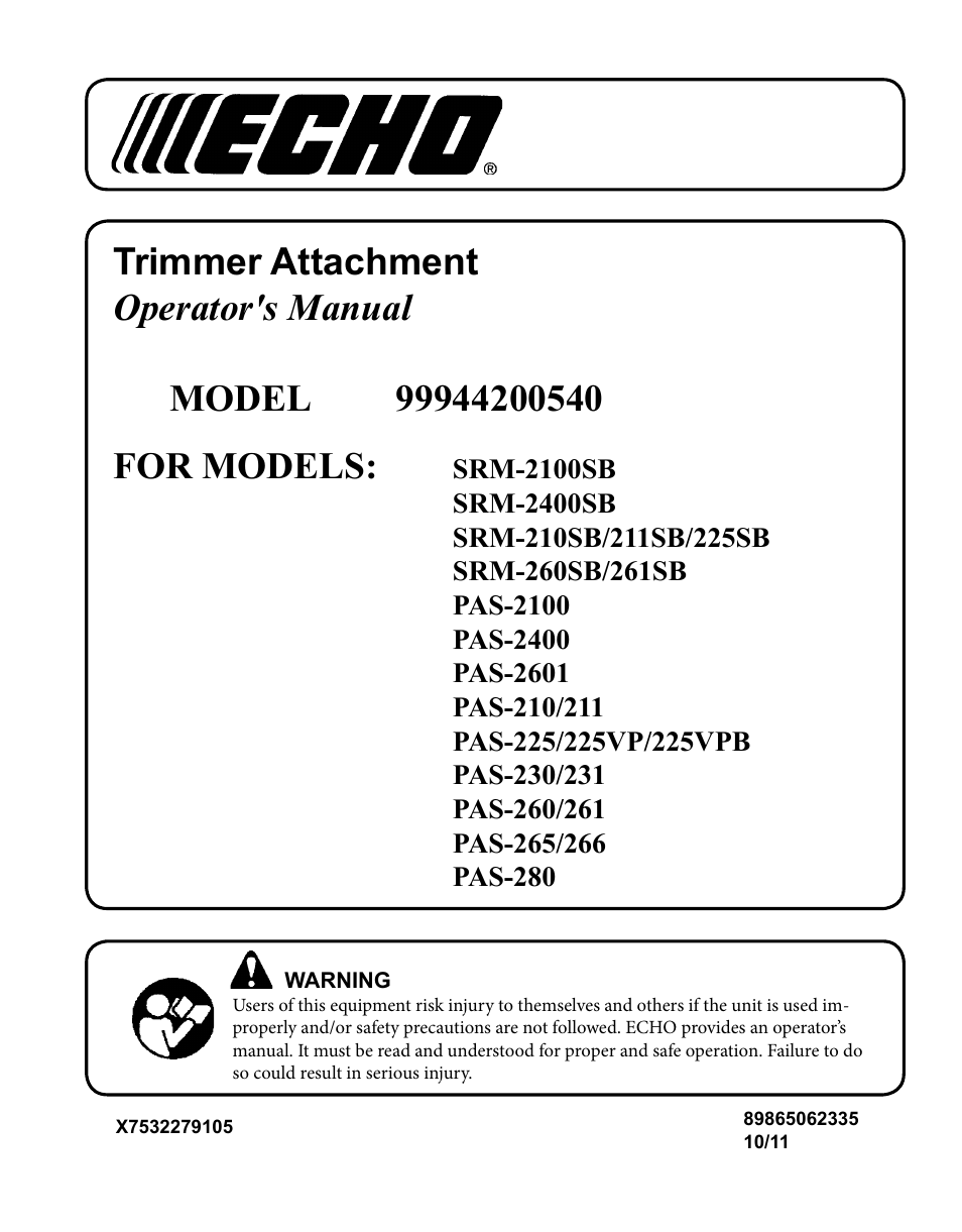 Echo 99944200540 User Manual | 16 pages