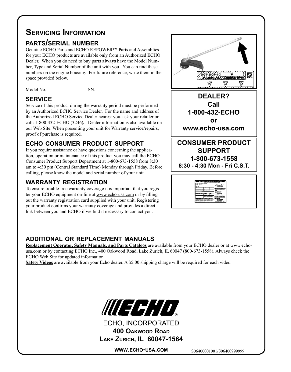 Echo 99944200540 User Manual | Page 16 / 16