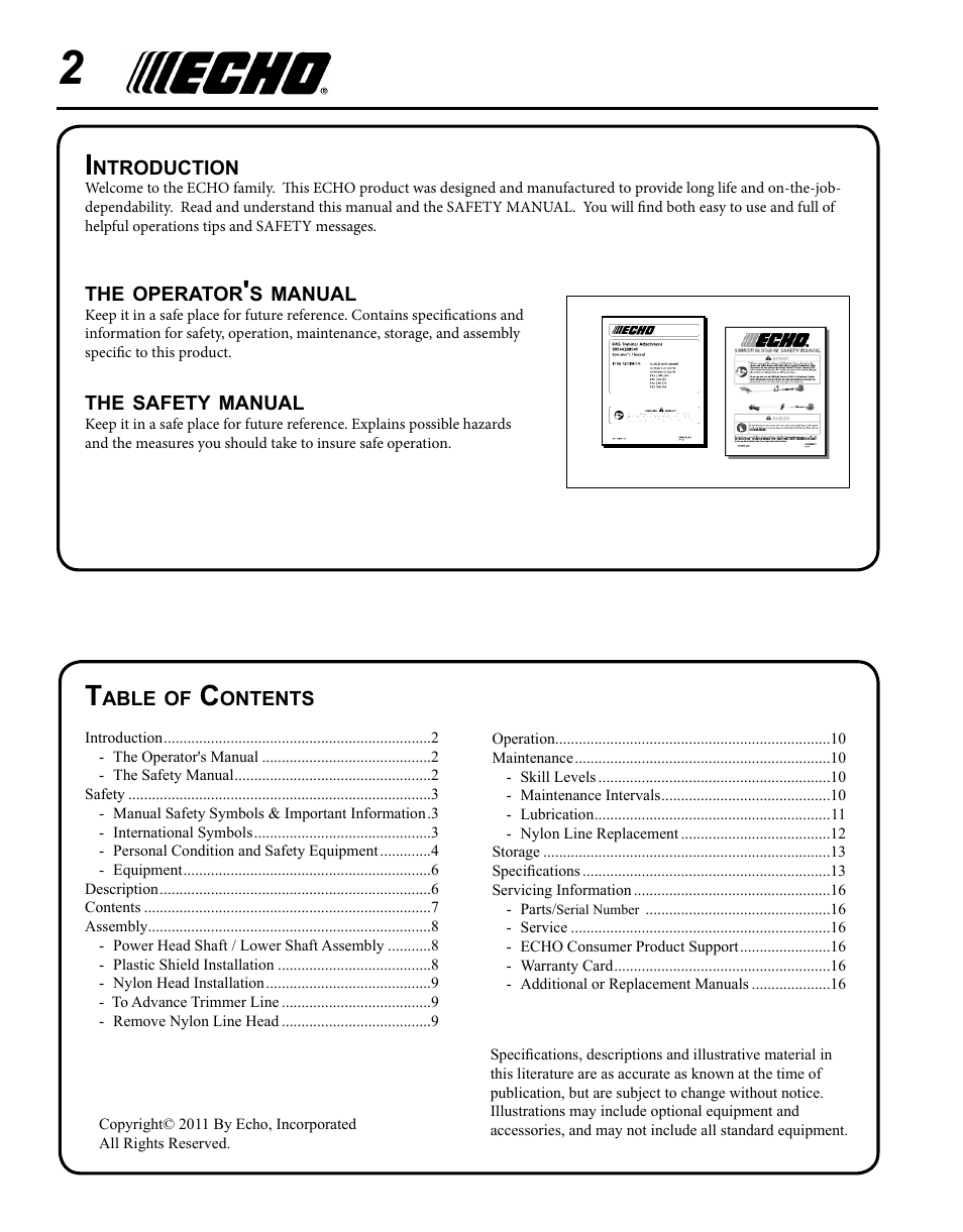 Echo 99944200540 User Manual | Page 2 / 16