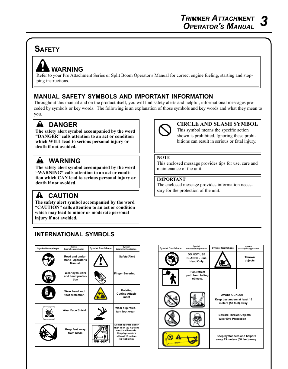Warning, Caution, Danger | Rimmer, Ttachment, Perator, Anual, Manual, Safety, Symbols | Echo 99944200540 User Manual | Page 3 / 16