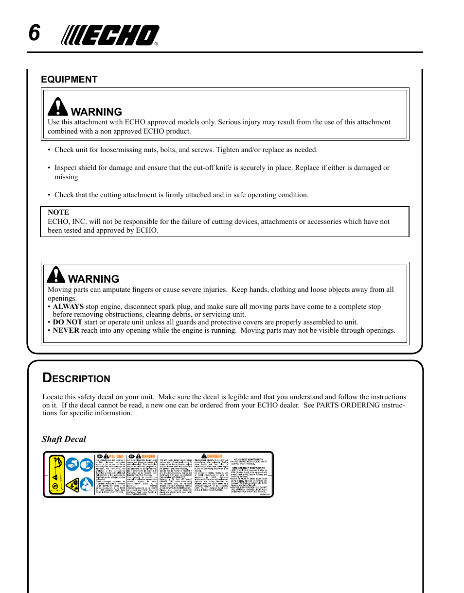 Echo 99944200540 User Manual | Page 6 / 16