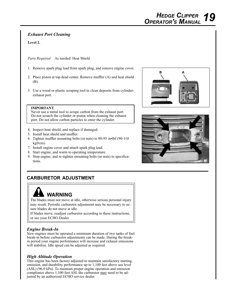 Carburetor adjustment | Echo HC-235 User Manual | Page 19 / 32