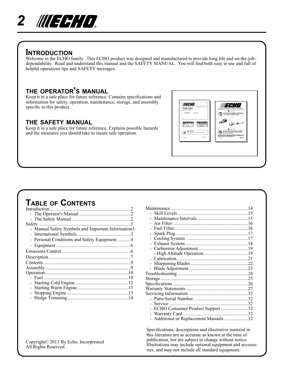 Echo HC-235 User Manual | Page 2 / 32