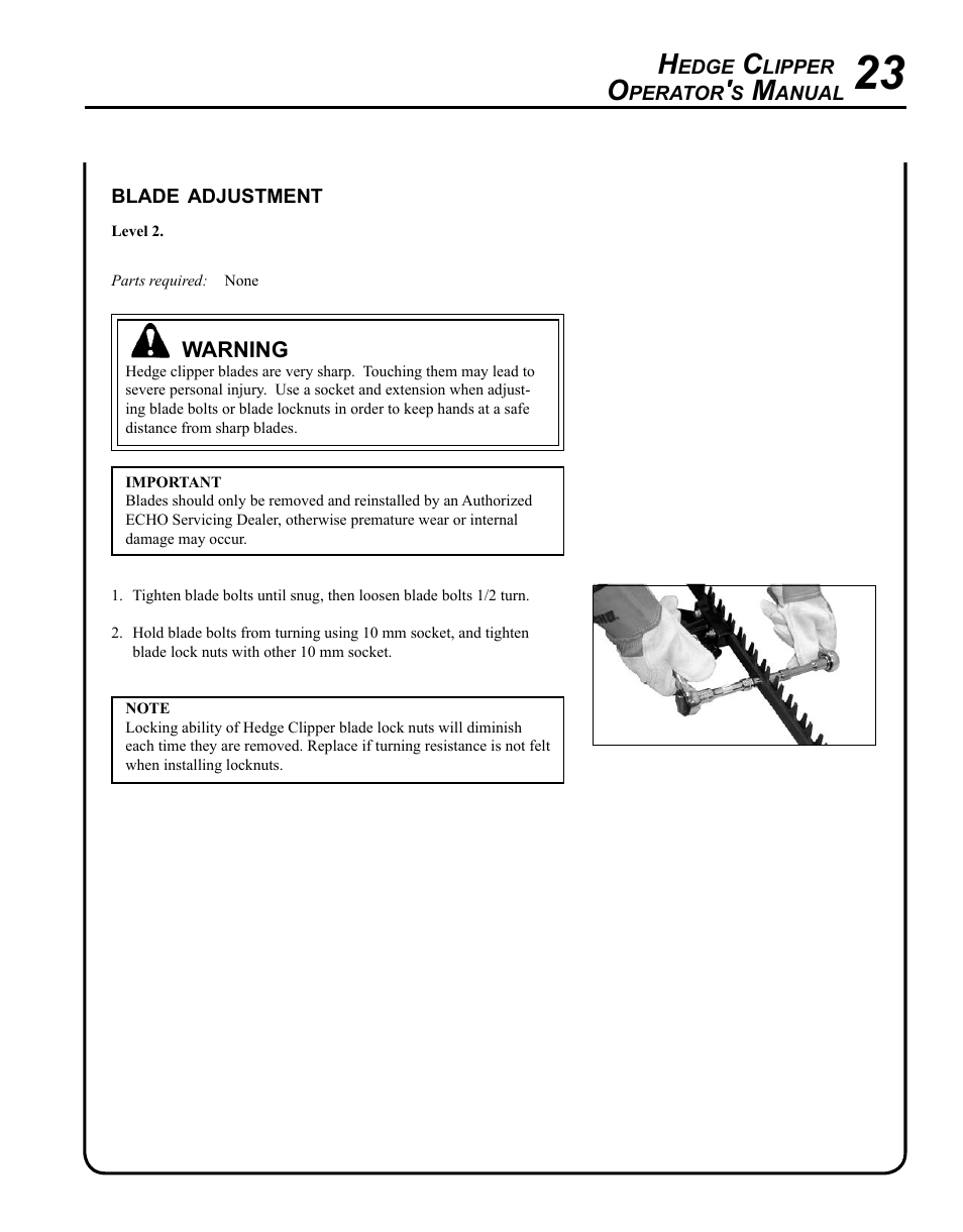 Blade adjustment | Echo HC-235 User Manual | Page 23 / 32