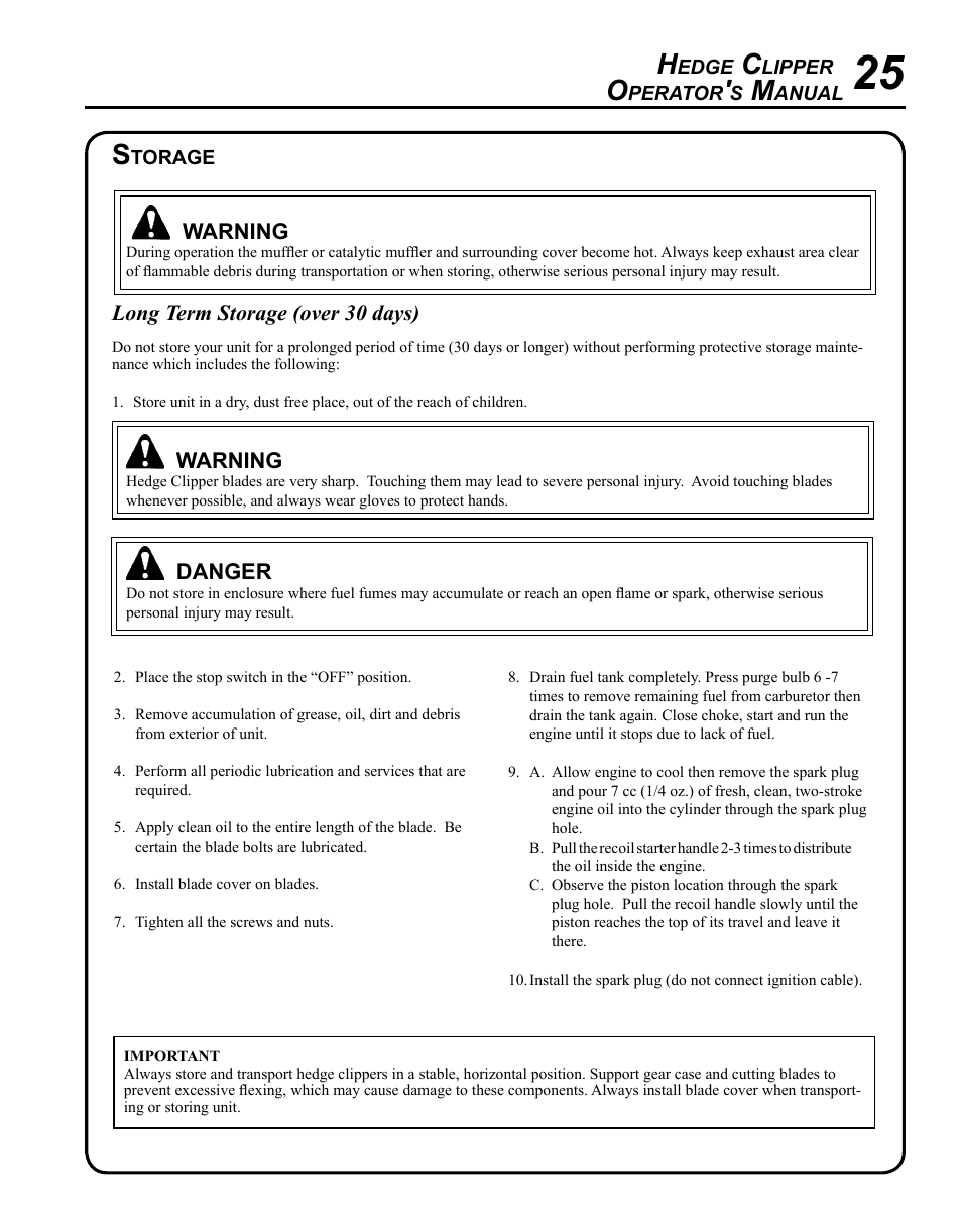 Storage | Echo HC-235 User Manual | Page 25 / 32