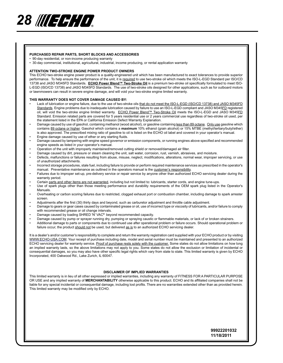 Echo HC-235 User Manual | Page 28 / 32