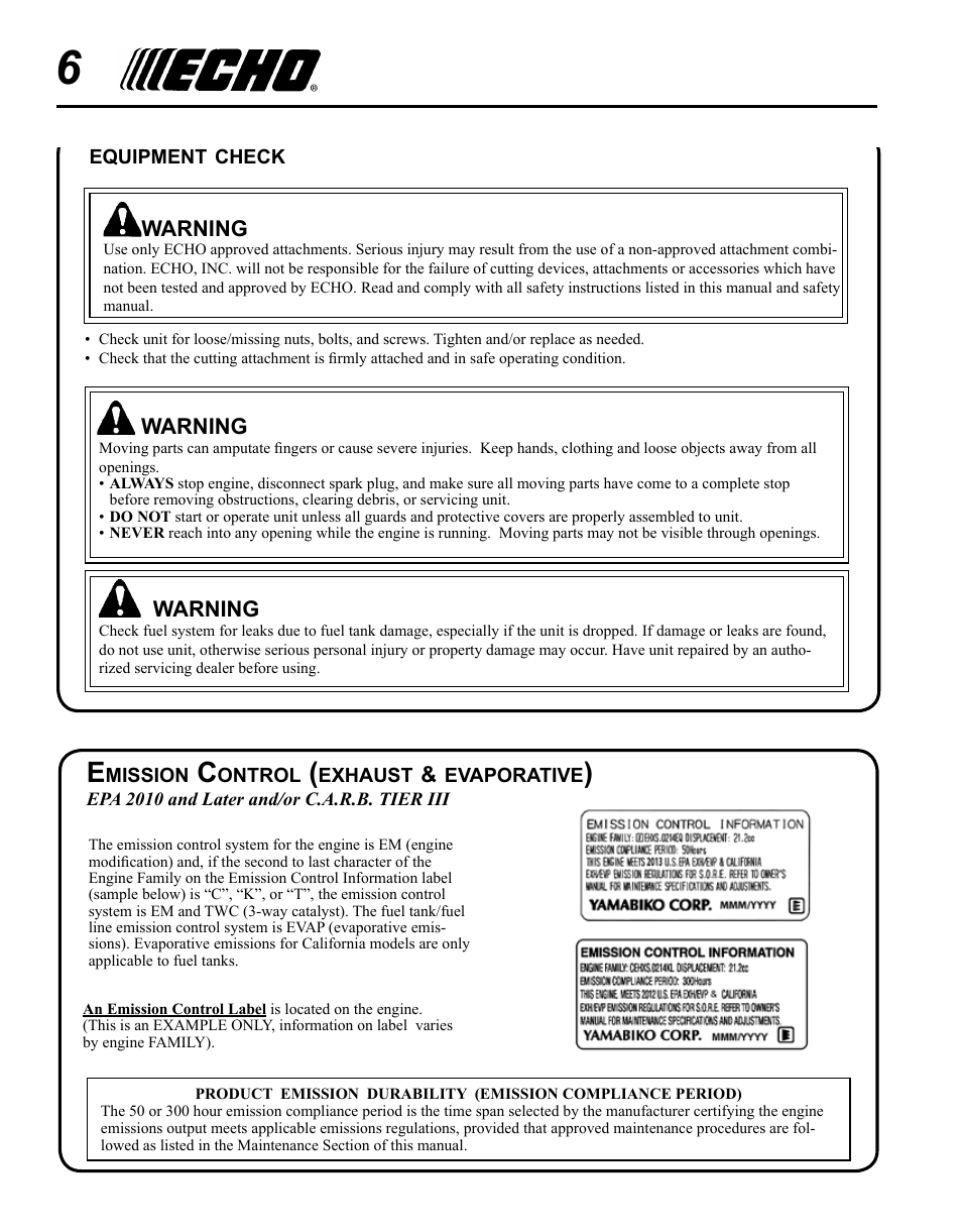 Echo HC-235 User Manual | Page 6 / 32