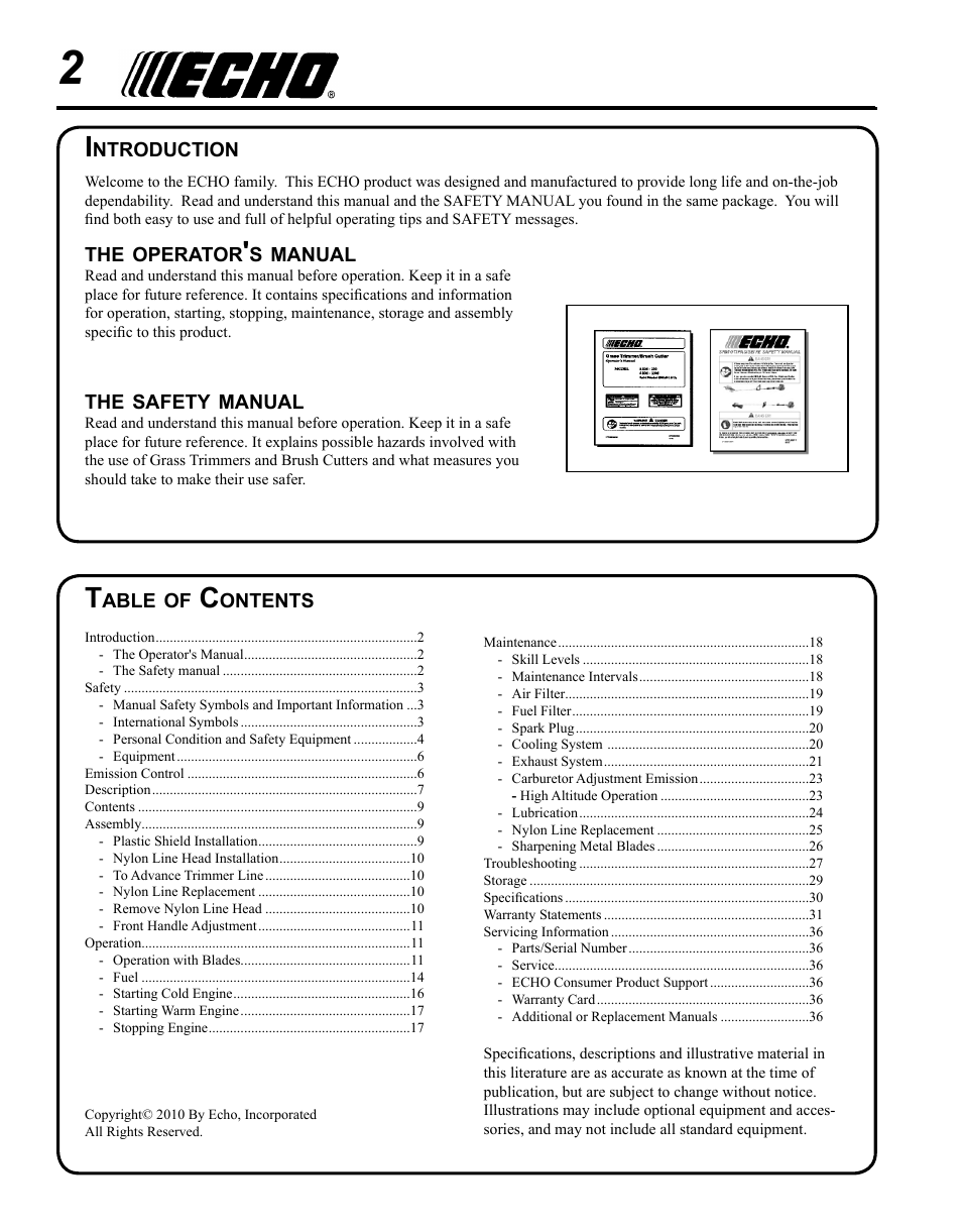 Echo SRM - 230S User Manual | Page 2 / 36