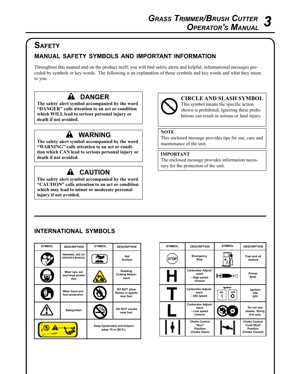 Safety, Warning, Caution | Danger, Rass, Rimmer, Rush, Utter, Perator, Anual | Echo SRM - 230S User Manual | Page 3 / 36