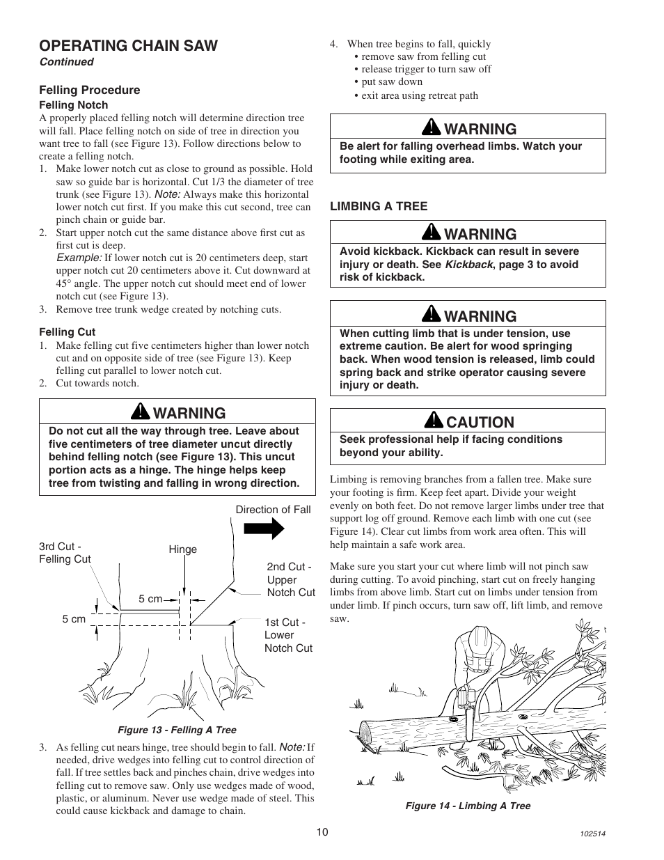 Operating chain saw, Warning, Caution | Echo ECS-2000 User Manual | Page 10 / 16