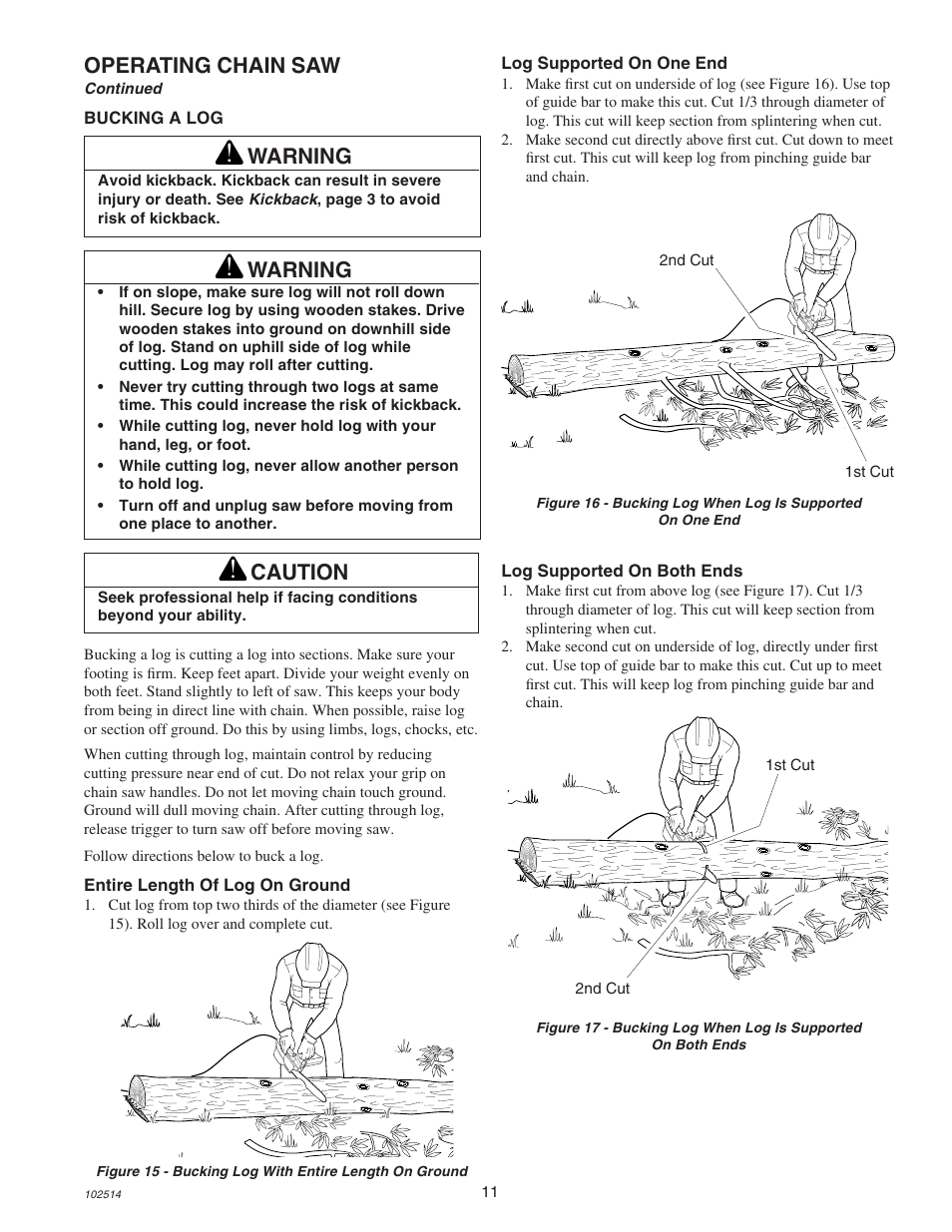 Operating chain saw, Warning, Caution | Echo ECS-2000 User Manual | Page 11 / 16