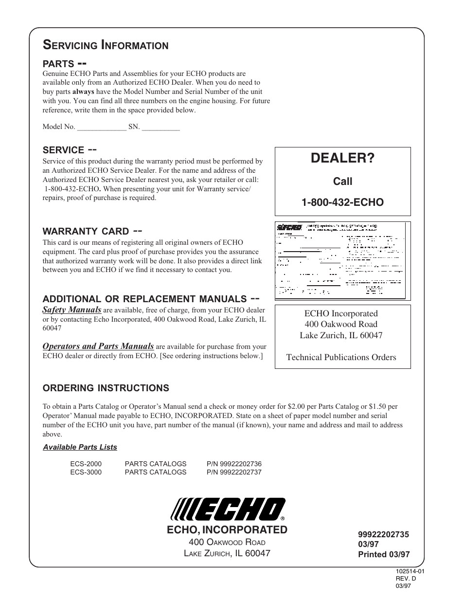 Dealer | Echo ECS-2000 User Manual | Page 16 / 16