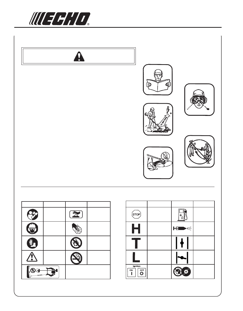 Shaft decal warning danger, International, Symbols | Echo SRM-210U User Manual | Page 4 / 32
