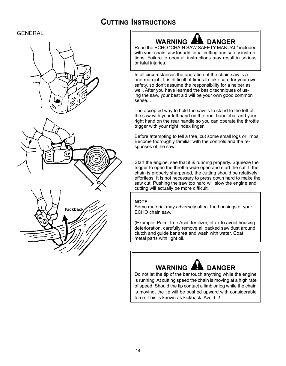 Warning danger | Echo CS-301 User Manual | Page 14 / 28