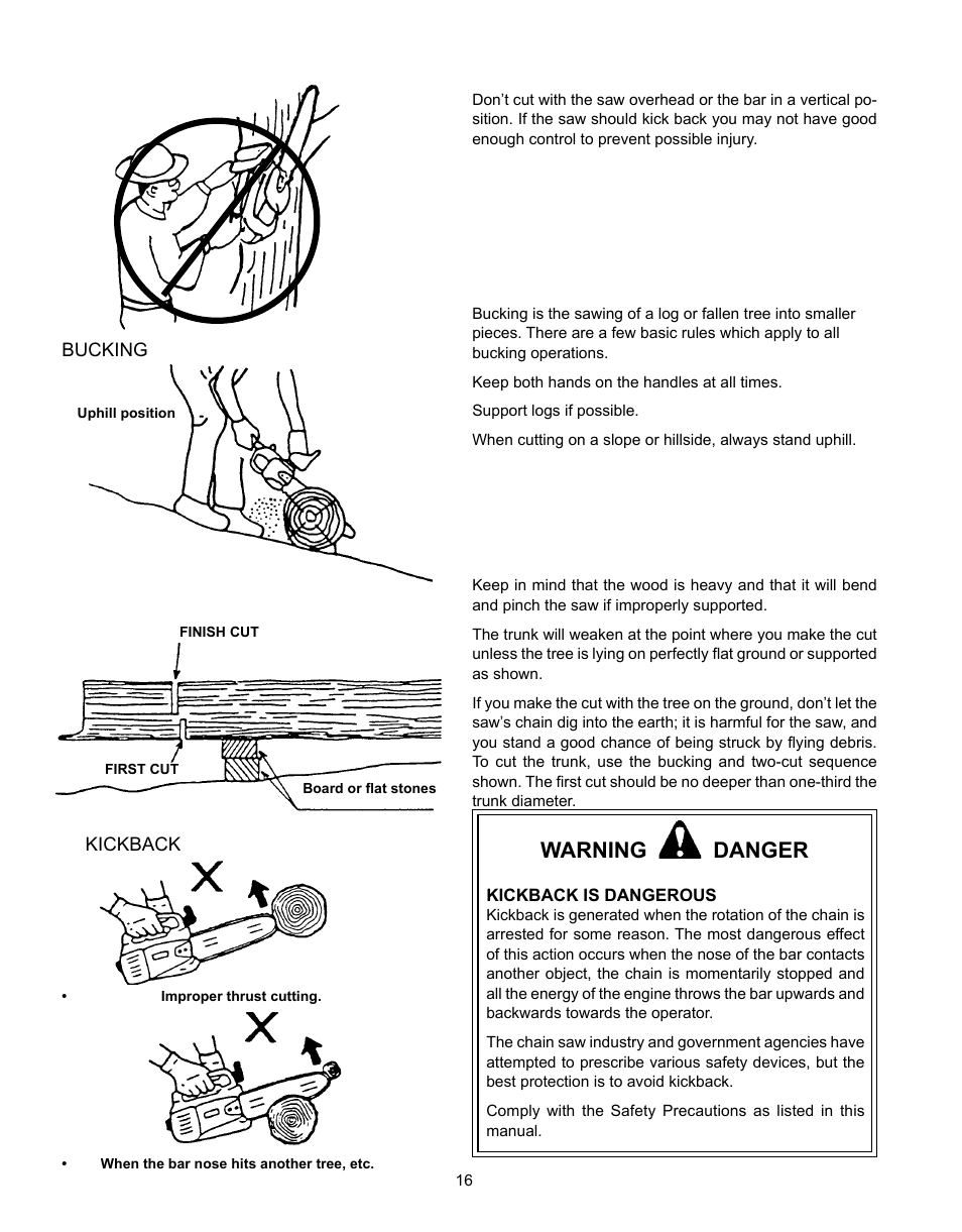 Warning danger | Echo CS-301 User Manual | Page 16 / 28