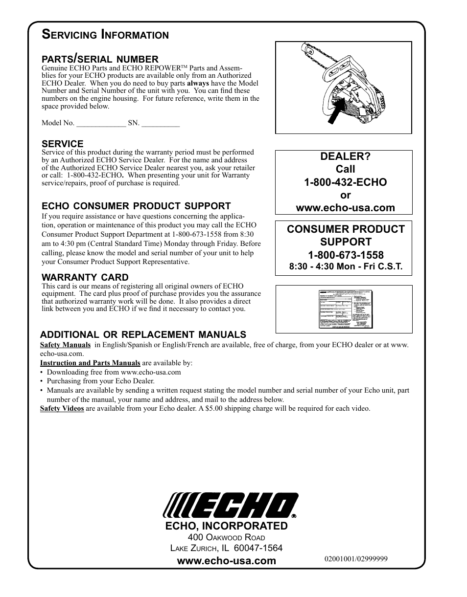 Echo CS-301 User Manual | Page 28 / 28