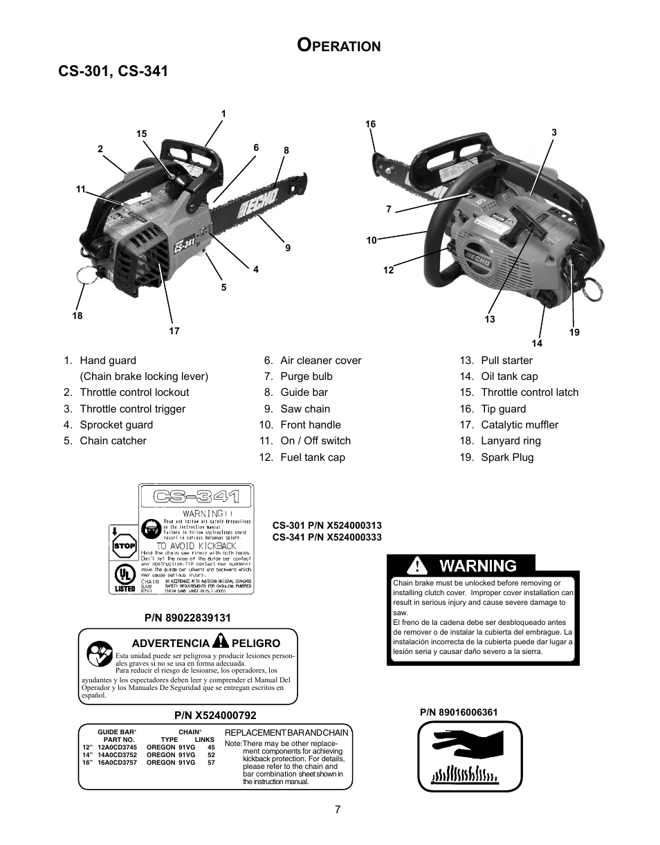 Peration | Echo CS-301 User Manual | Page 7 / 28