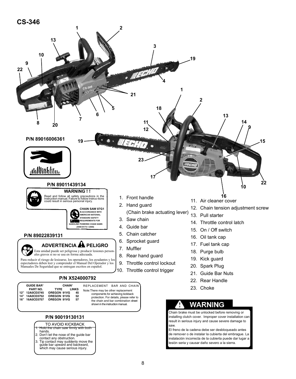 Cs-346 | Echo CS-301 User Manual | Page 8 / 28