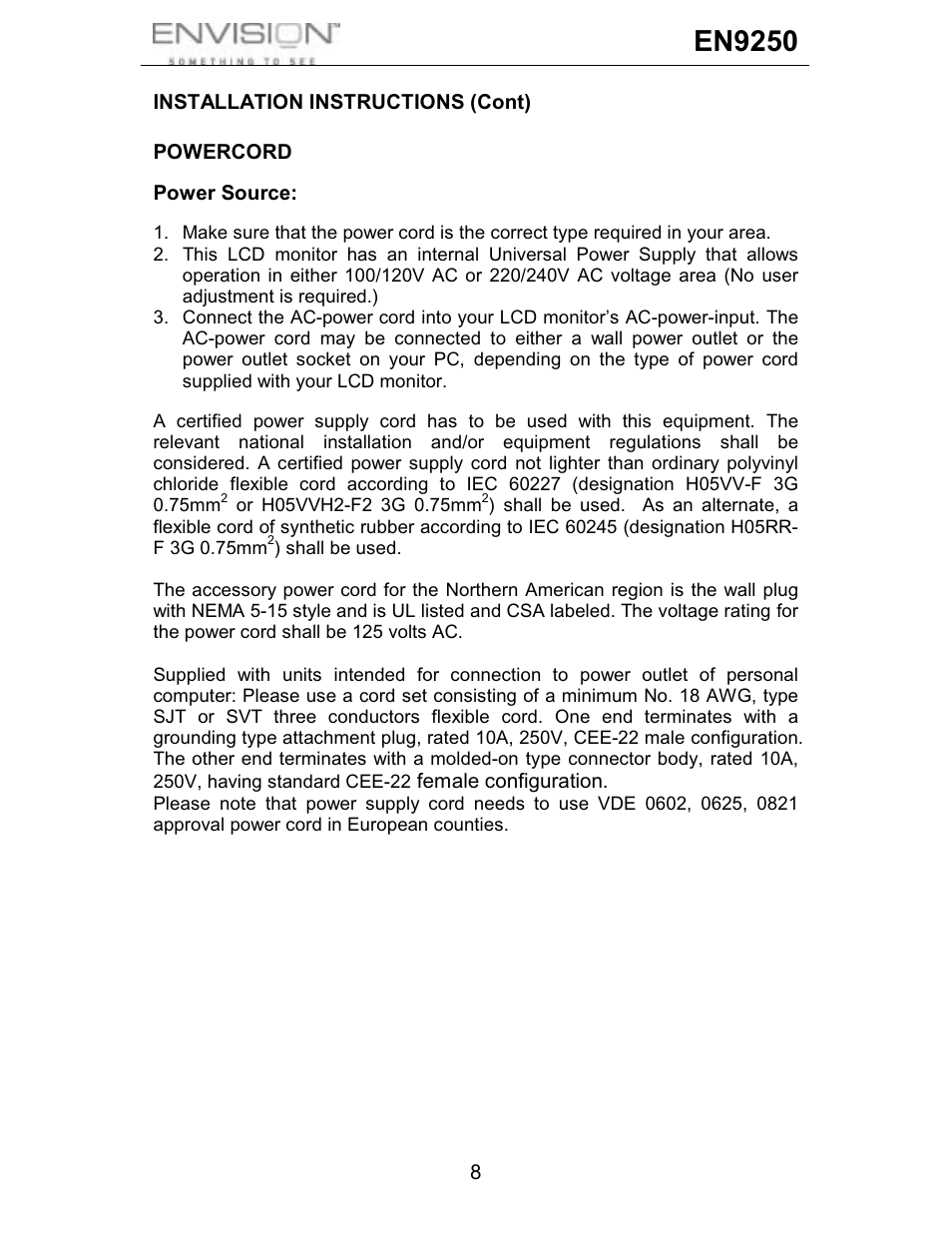 En9250 | Envision Peripherals EN9250 User Manual | Page 9 / 25