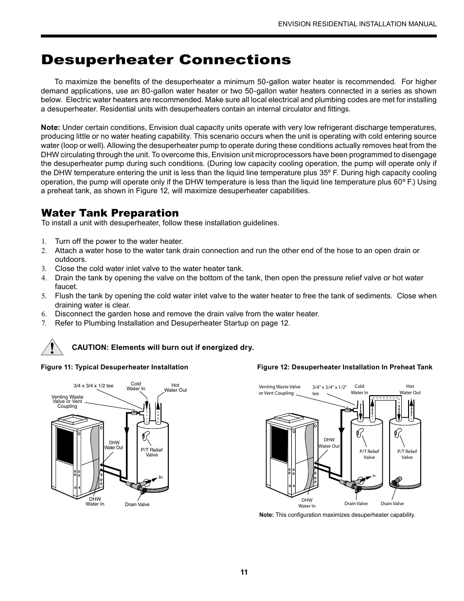 Desuperheater connections, Water tank preparation | Envision Peripherals R-410A User Manual | Page 11 / 40