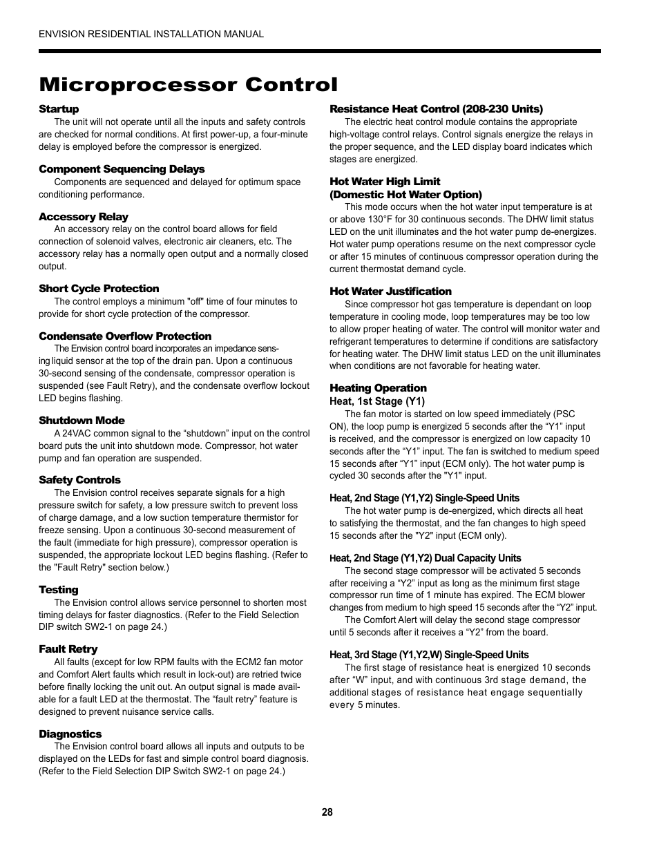 Microprocessor control | Envision Peripherals R-410A User Manual | Page 28 / 40