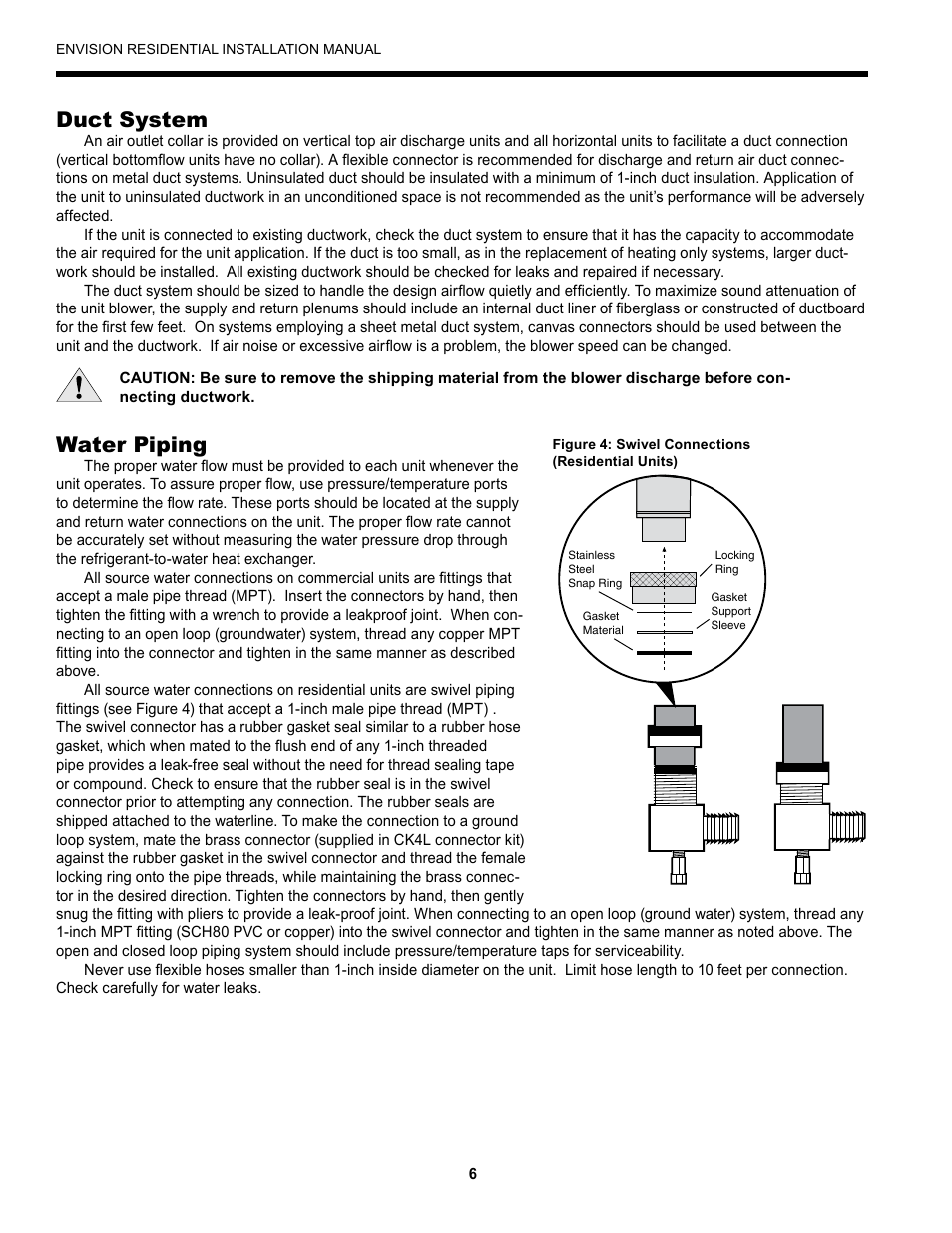 Duct system, Water piping | Envision Peripherals R-410A User Manual | Page 6 / 40