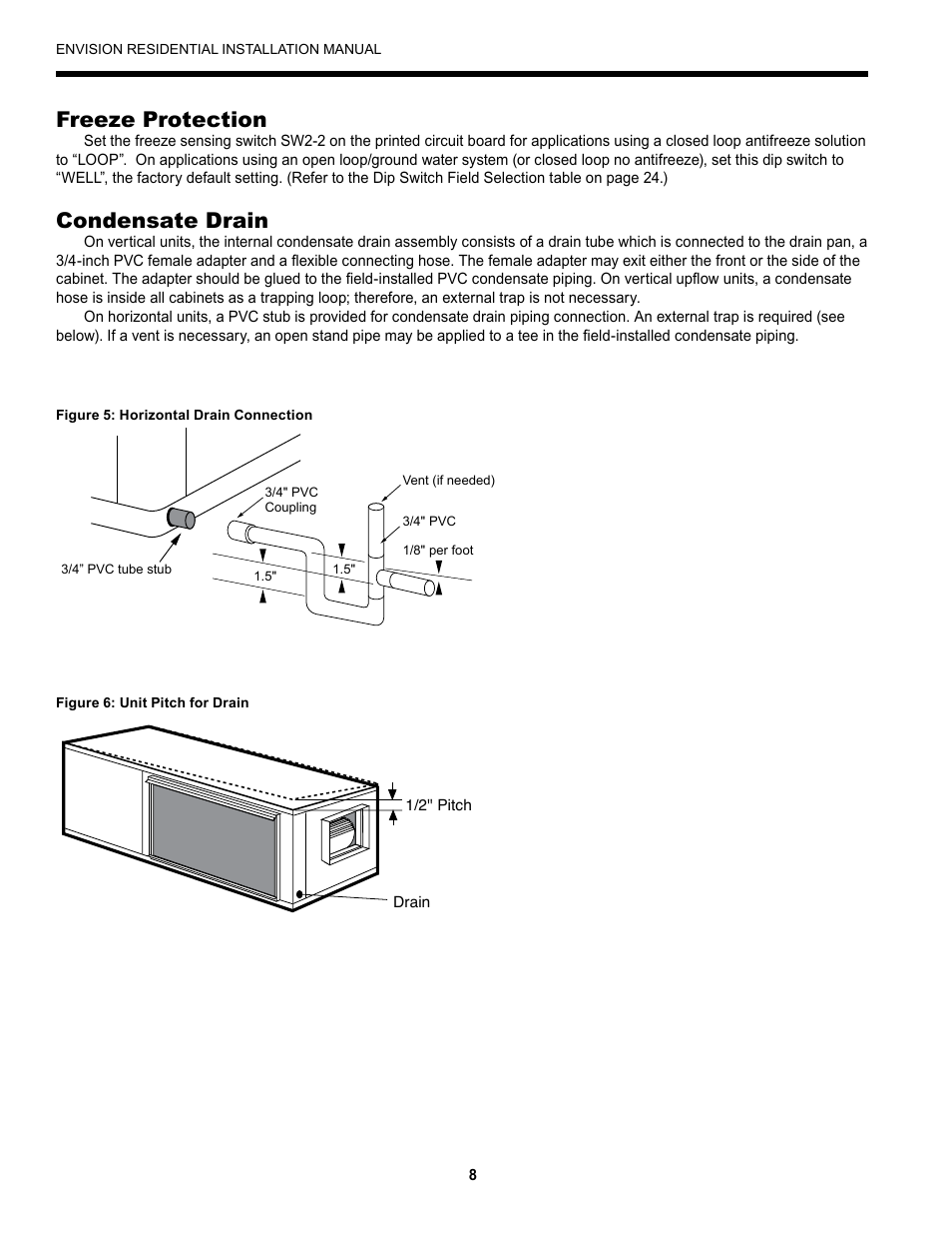 Freeze protection, Condensate drain | Envision Peripherals R-410A User Manual | Page 8 / 40