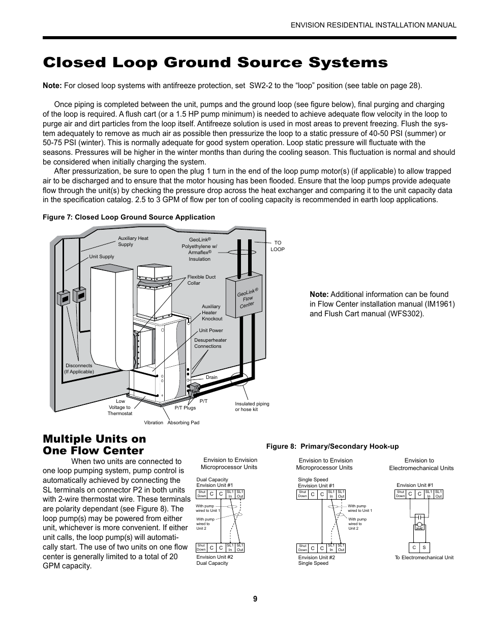 Closed loop ground source systems, Multiple units on one flow center, Figure 8: primary/secondary hook-up | Envision Peripherals R-410A User Manual | Page 9 / 40