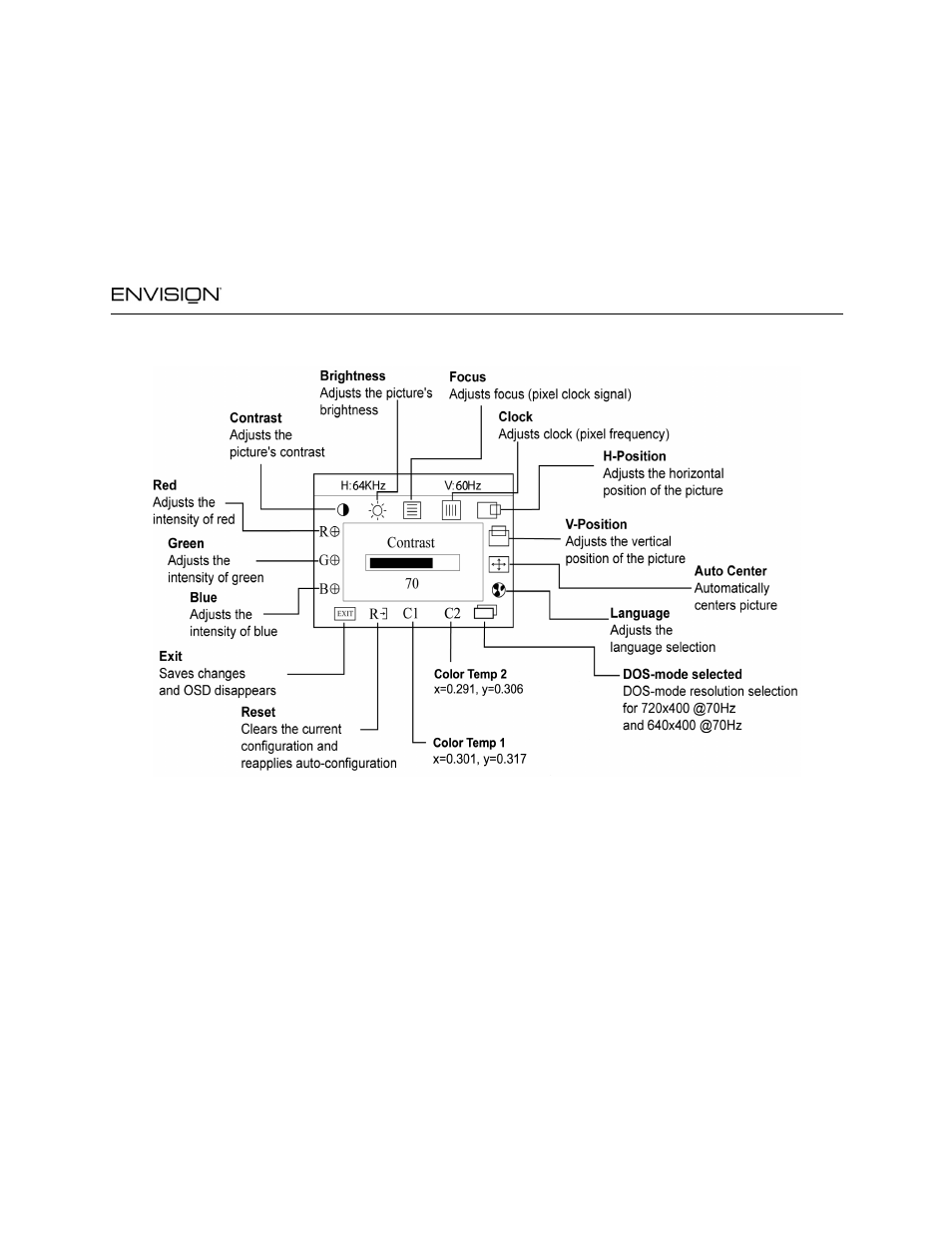 Operating instructions, En7400e, Adjusting the osd settings | Envision Peripherals EN7400e User Manual | Page 11 / 19