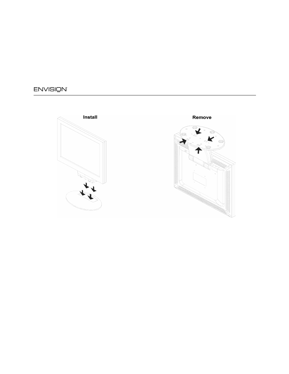 Before you operate the monitor, En7400e, Installing & removing the base general features | Package contents | Envision Peripherals EN7400e User Manual | Page 5 / 19