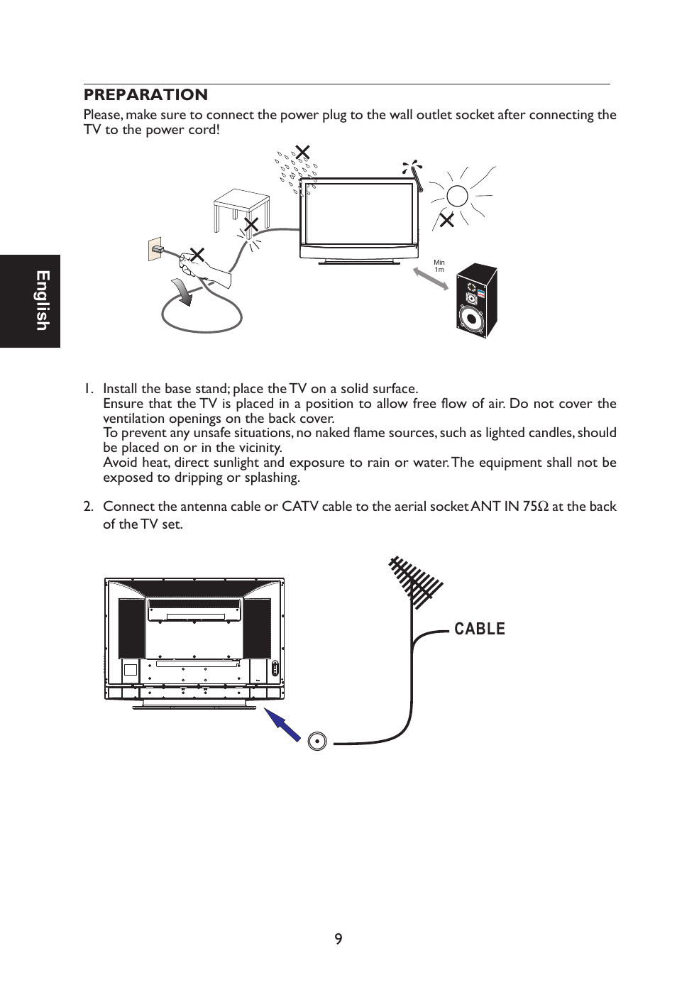 English, 9preparation, Cable | Envision Peripherals L42H761 User Manual | Page 11 / 37