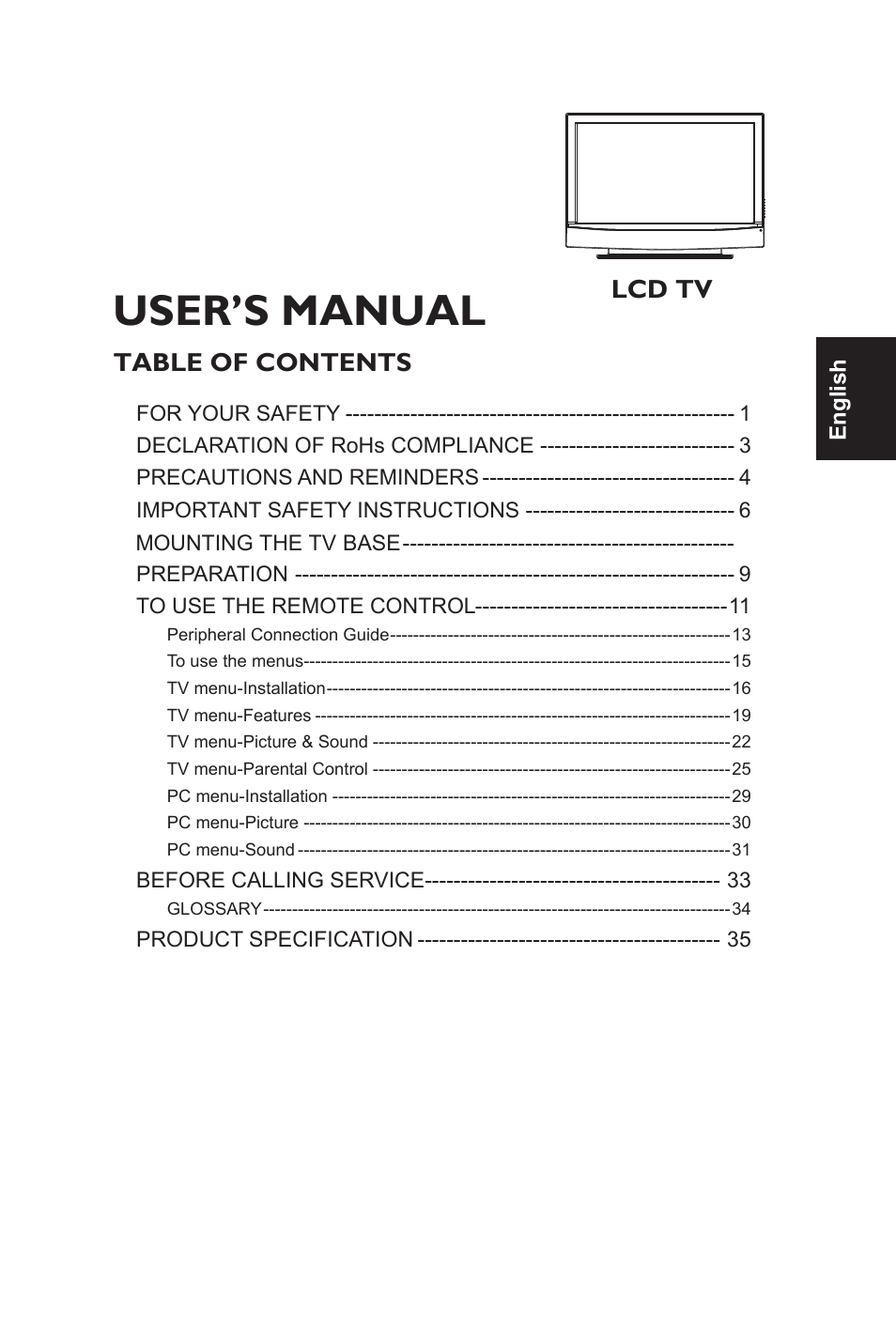 User’s manual | Envision Peripherals L42H761 User Manual | Page 2 / 37