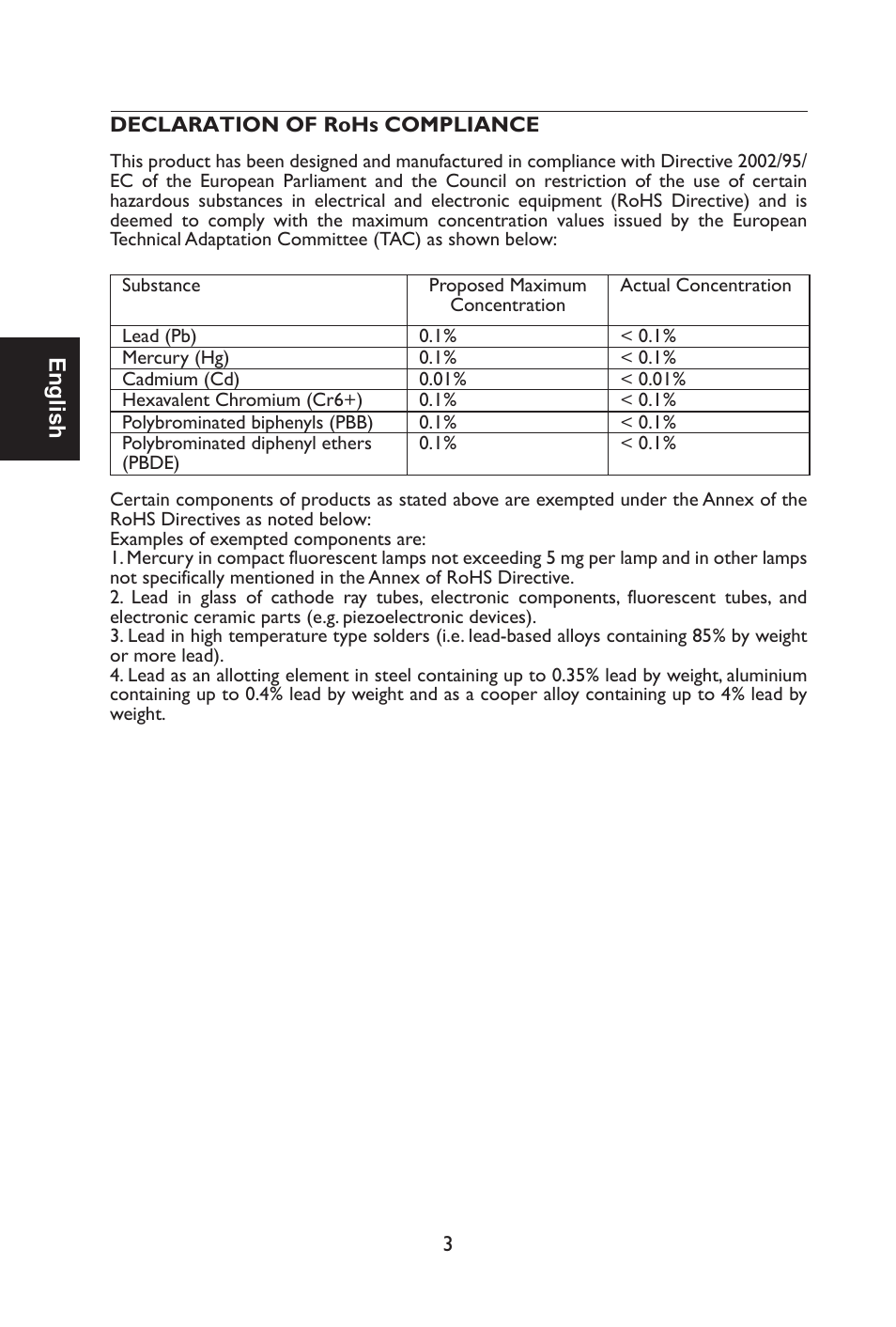 English | Envision Peripherals L42H761 User Manual | Page 5 / 37