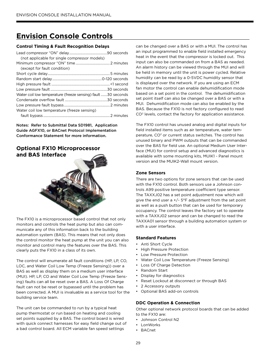 Envision console controls, Optional fx10 microprocessor and bas interface | Envision Peripherals Water-Furnace IM1609 10 User Manual | Page 30 / 48